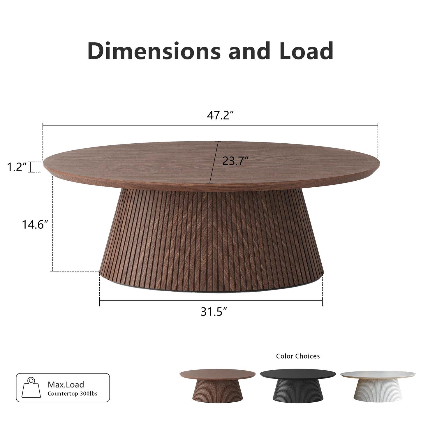 win2win Oval Coffee Table, Mid Century Modern Coffee Table with Fluted Design, Small Funky Tea Table with Wood Grain Veneer, Minimalist Center Table for Living Room, Apartment, Office, Walnut