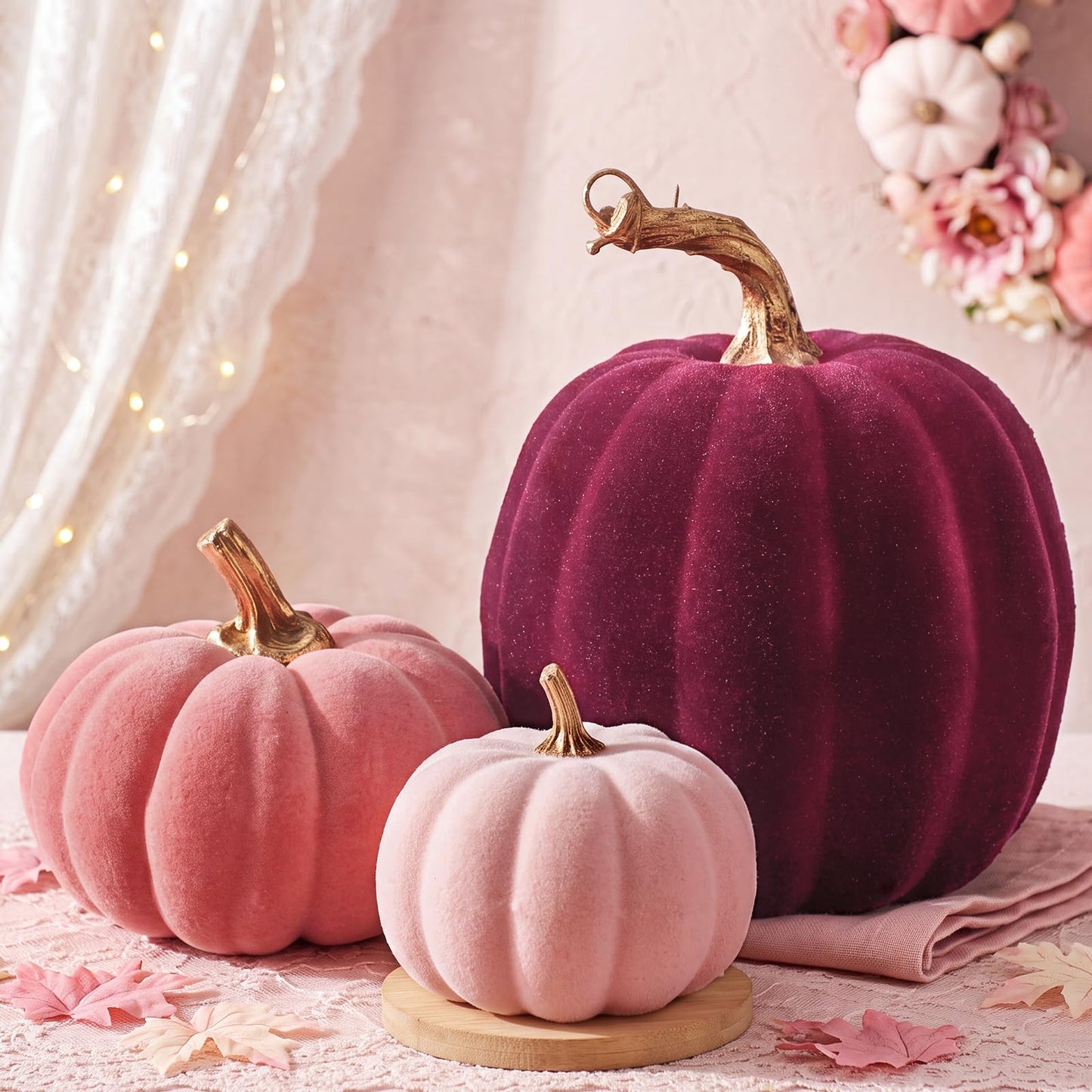 3 Pcs Velvet Pumpkin Decor