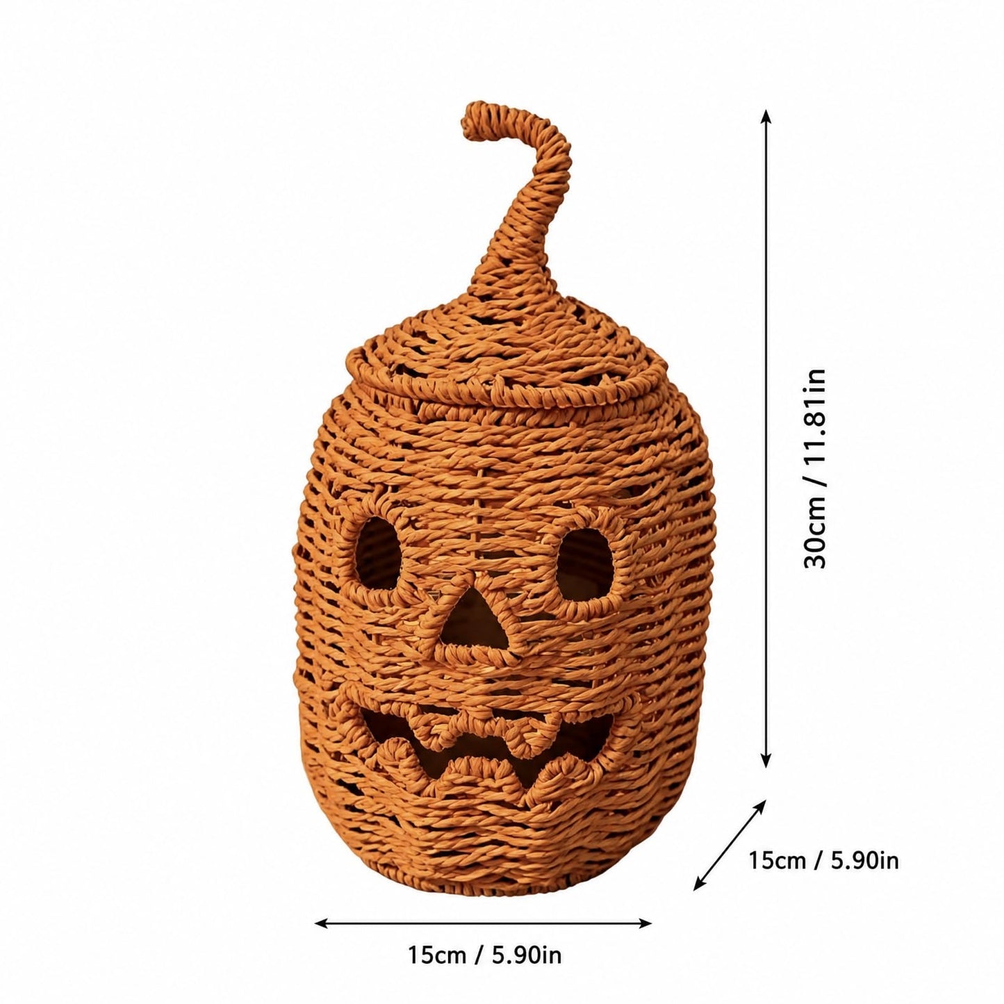 Rattan Lantern Pumpkin Candle Holder with Witch Hat Shape Lid