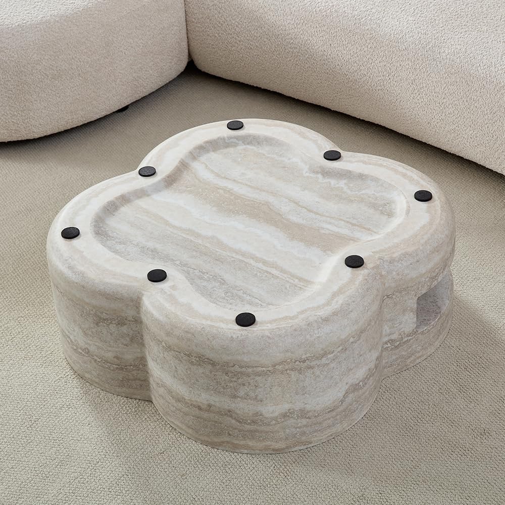 WILLIAMSPACE 43.31" Rectangle Coffee Table with Burl Wood Veneer & Sturdy Base, Modern Luxury Wood Drum Center Table End Table Accent Side Table for Living Room, Minimalist Fluted Design, Oak
