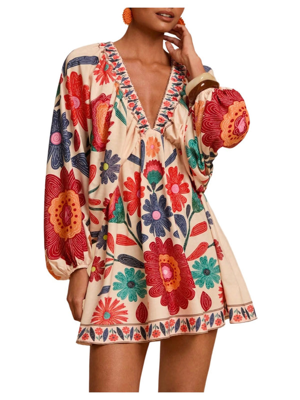 Women's Boho Floral Mini Dresses