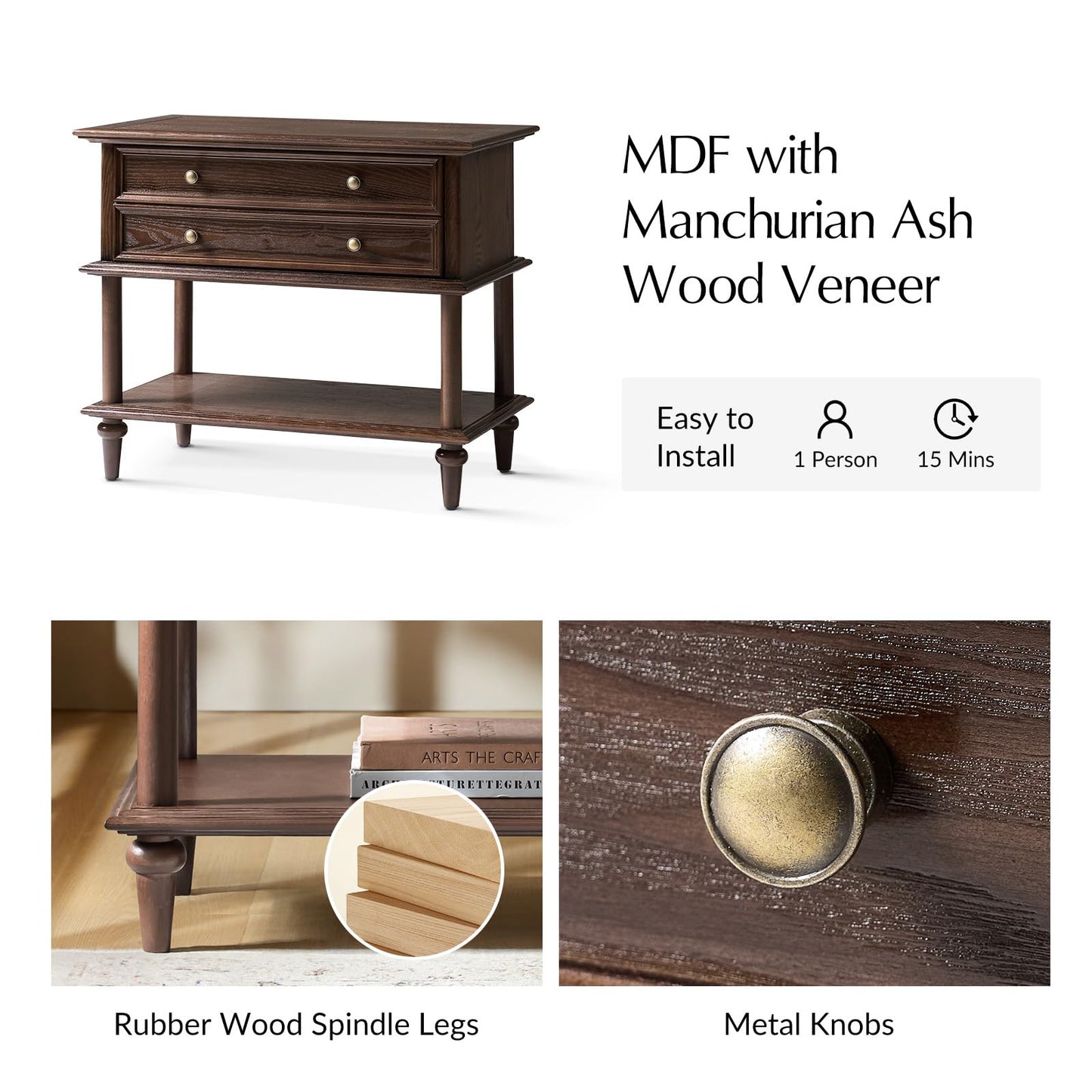 Natural Wood Nightstand with Drawer & Open Shelf