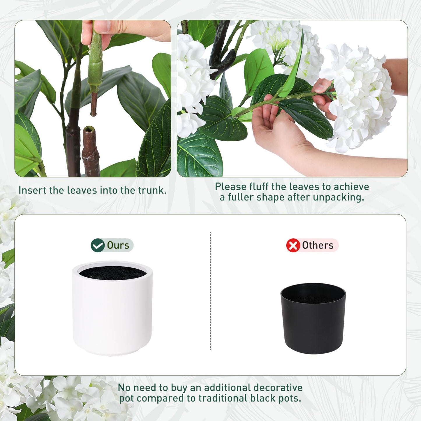 Yepdin 63 inch Artificial Camellia Tree with White Flower Pots - White Fake Tree,5 Ft Faux Plants Indoor wich Blooming,Artificial Plants for Indoor & Outdoor Home Front Door Decor
