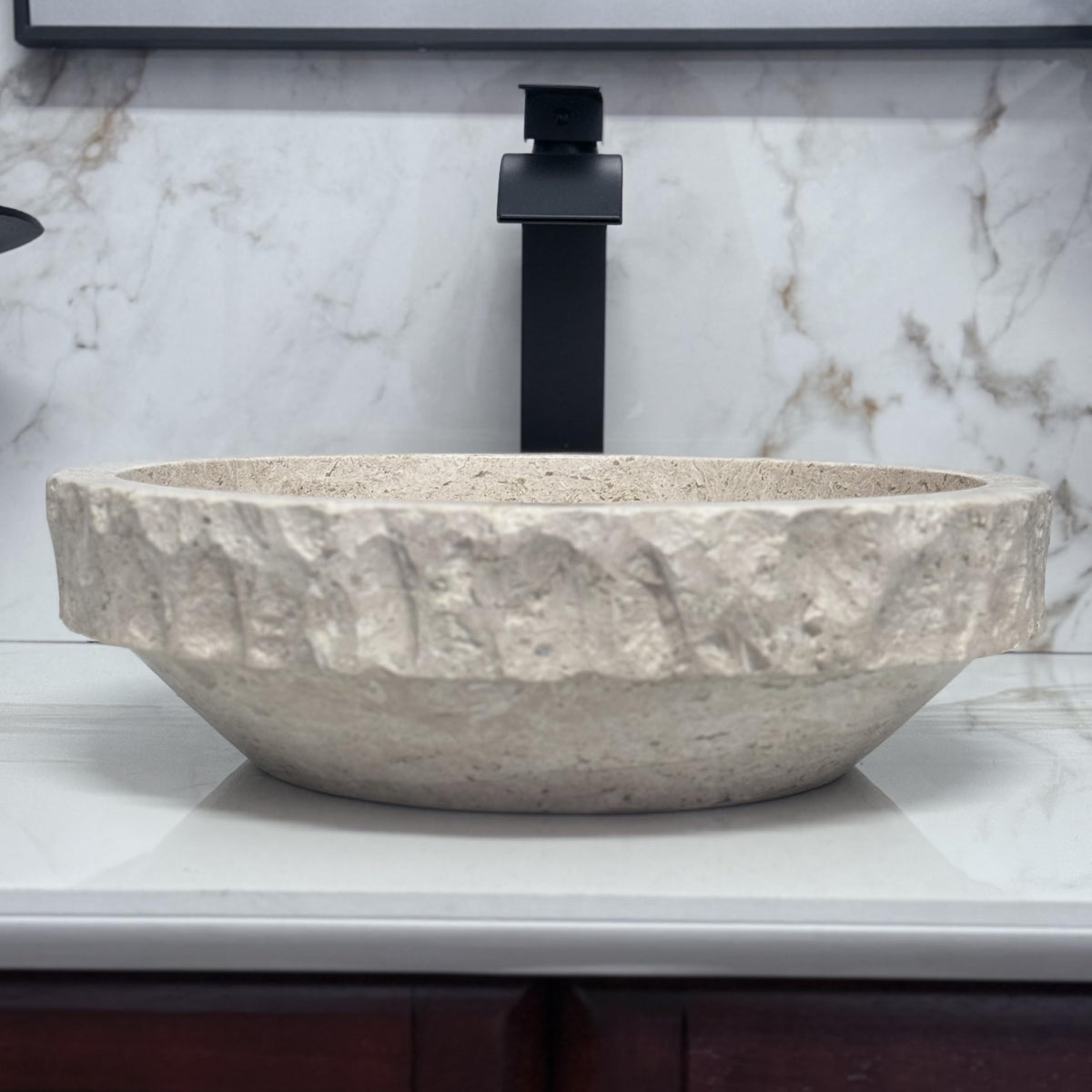 Oval Natural Stone Wash Basin Travertine Vessel Sink
