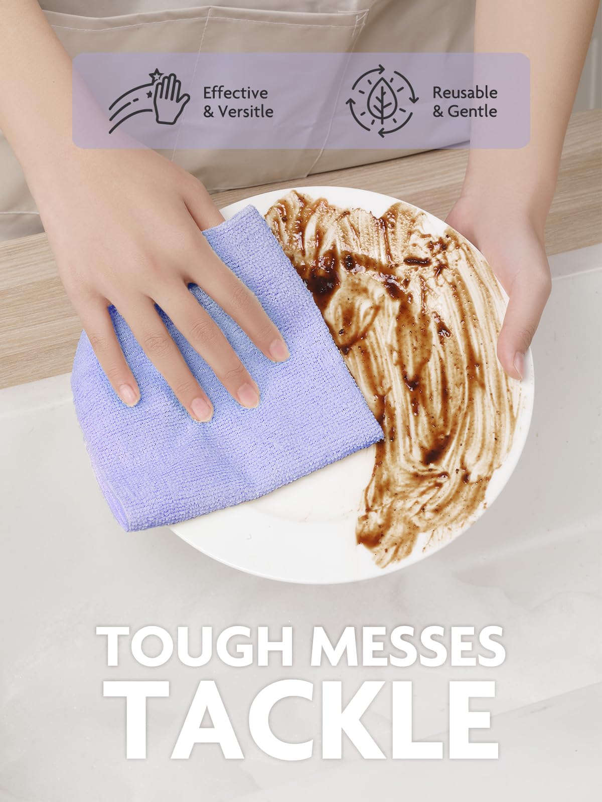 Fantasticlean Microfiber Cleaning Cloth Roll -60 Pack, Tear Away Microfiber Towels, 12" x 12", Reusable, Washable, Scratch Free, Ultra Absorbent Dishcloth for All-Around Cleaning (Beige & Tan)