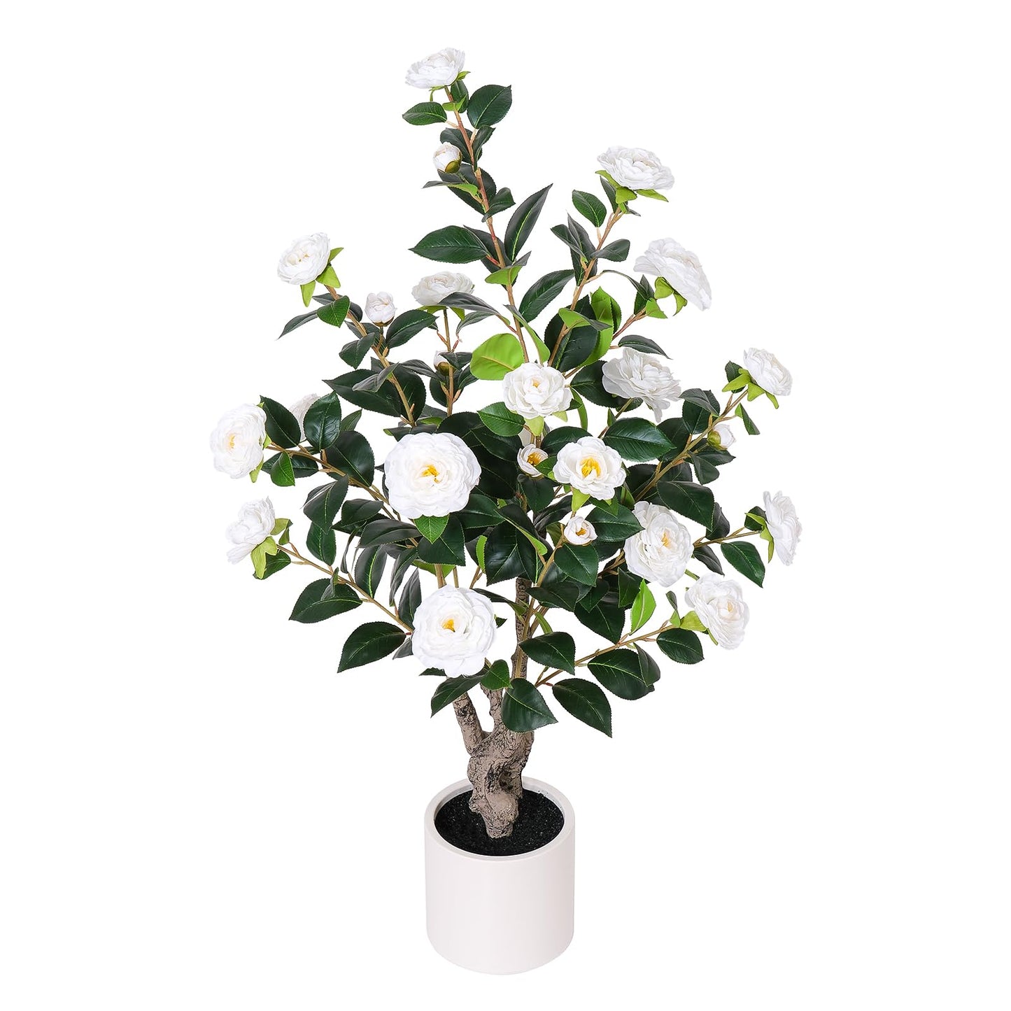 Yepdin 63 inch Artificial Camellia Tree with White Flower Pots - White Fake Tree,5 Ft Faux Plants Indoor wich Blooming,Artificial Plants for Indoor & Outdoor Home Front Door Decor