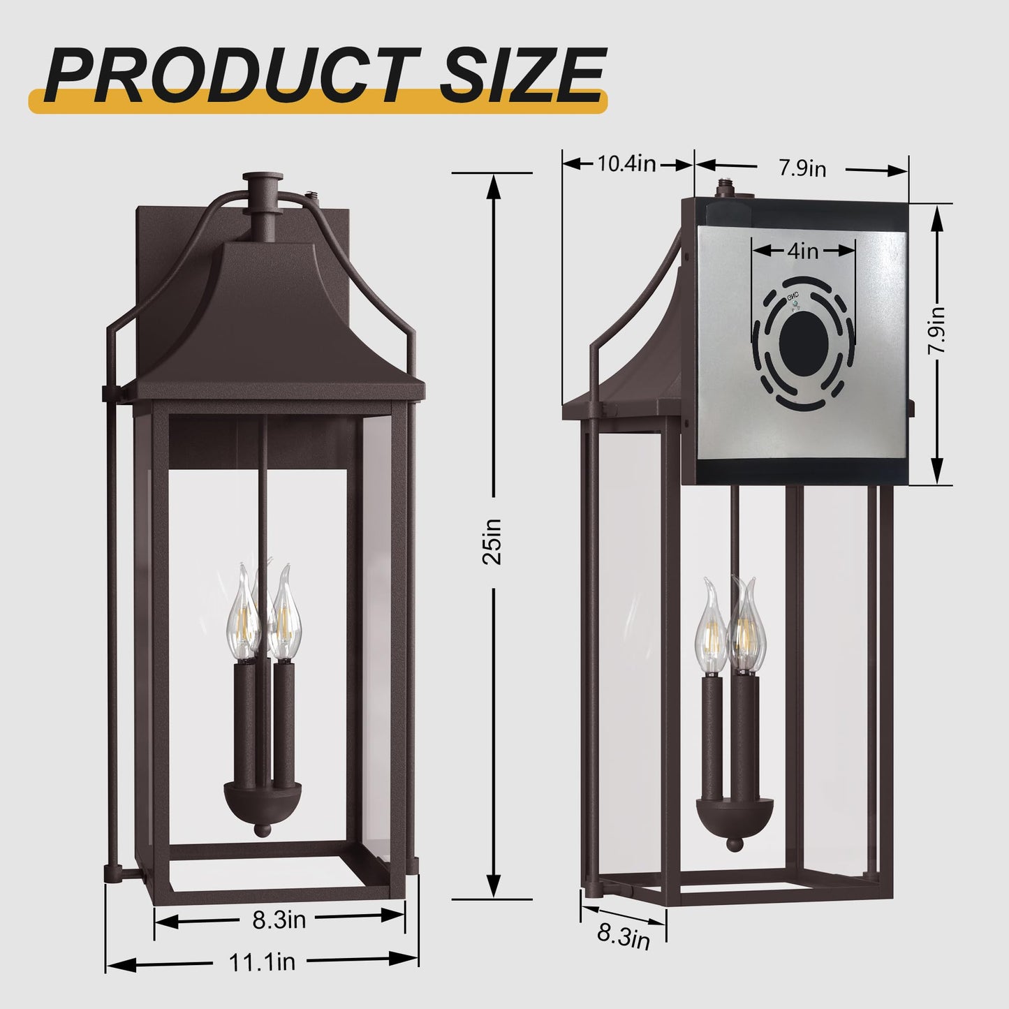 Outdoor Wall Lights Fixtures, Large Size Dusk to Dawn Waterproof Exterior Lanterns, Modern Porch Sconce Wall Mounted with Glass