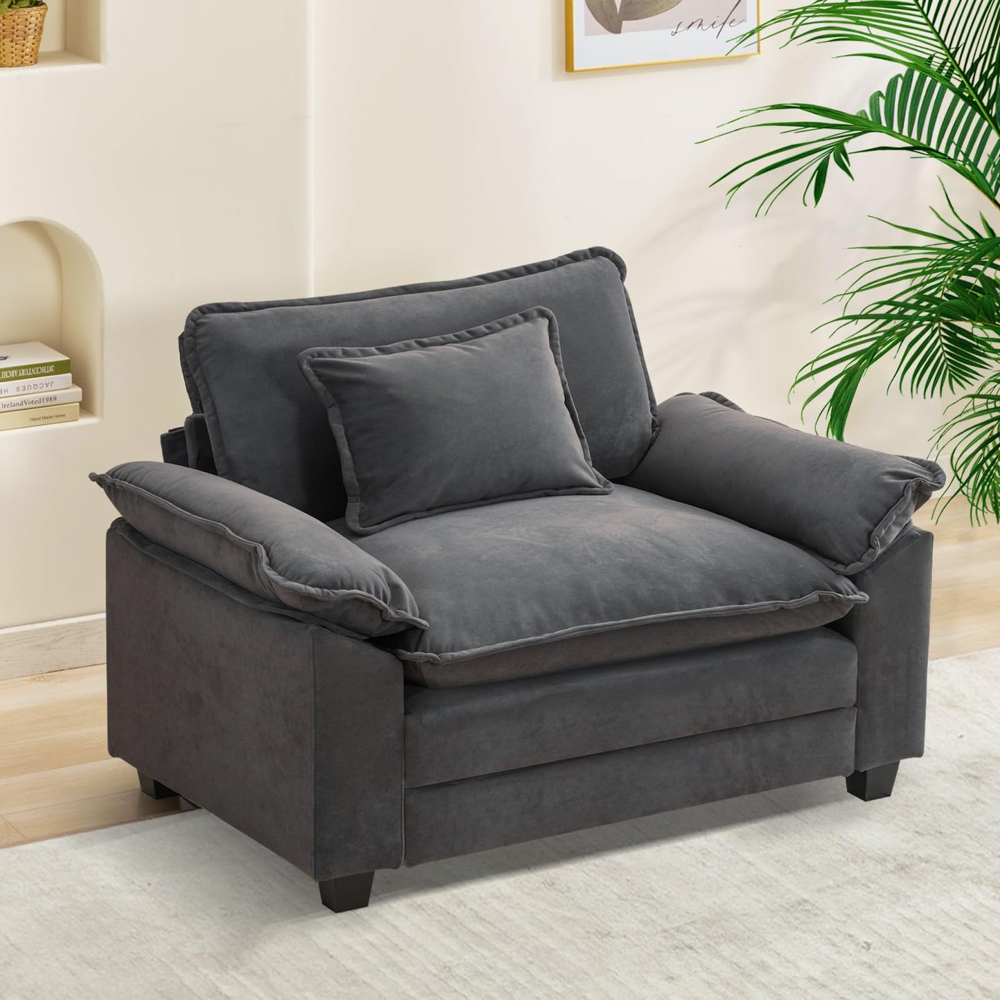 120" Modular Sectional Sofa, Comfy Cloud Couch Sectional Sofa with Ottoman, Chenille Sofa Sleeper Deep Seat Sofa with Throw Pillows for Living Room (Beige White, 120"- U Shape)