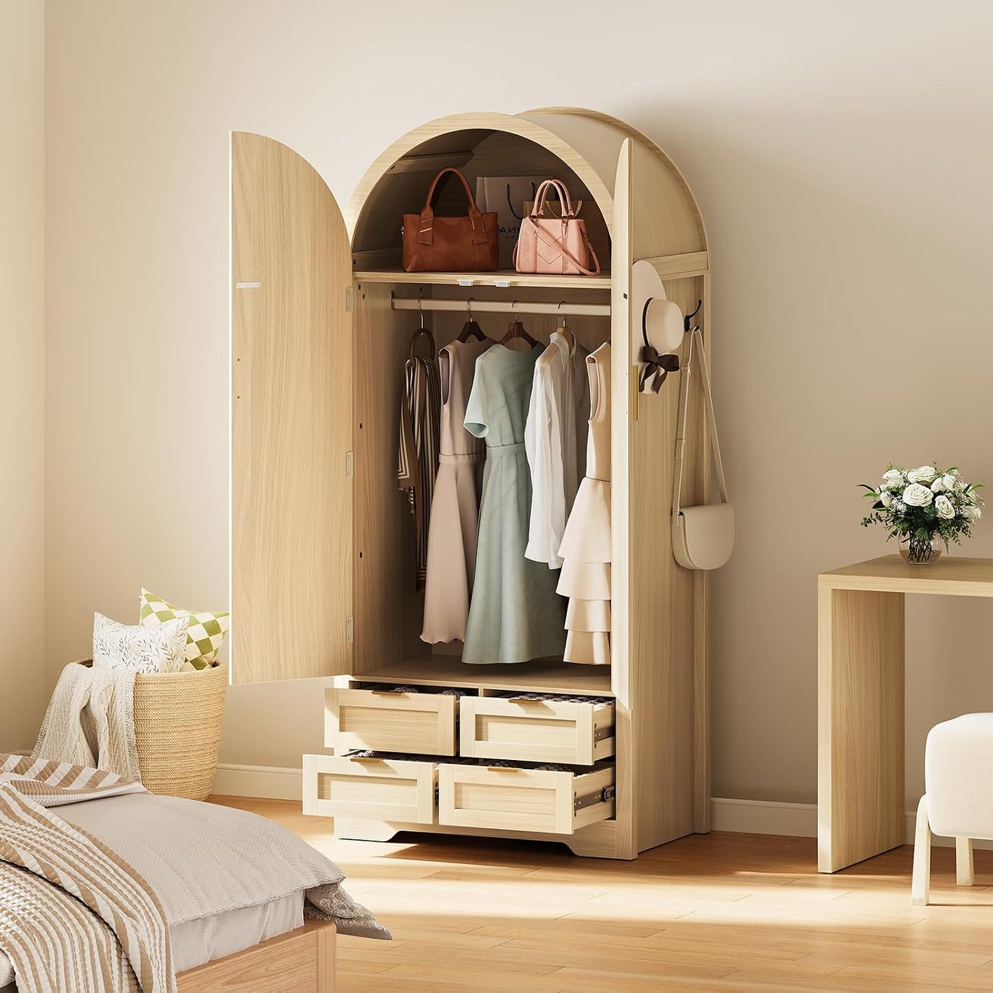 Armoire Wardrobe Closet with 4 Drawers