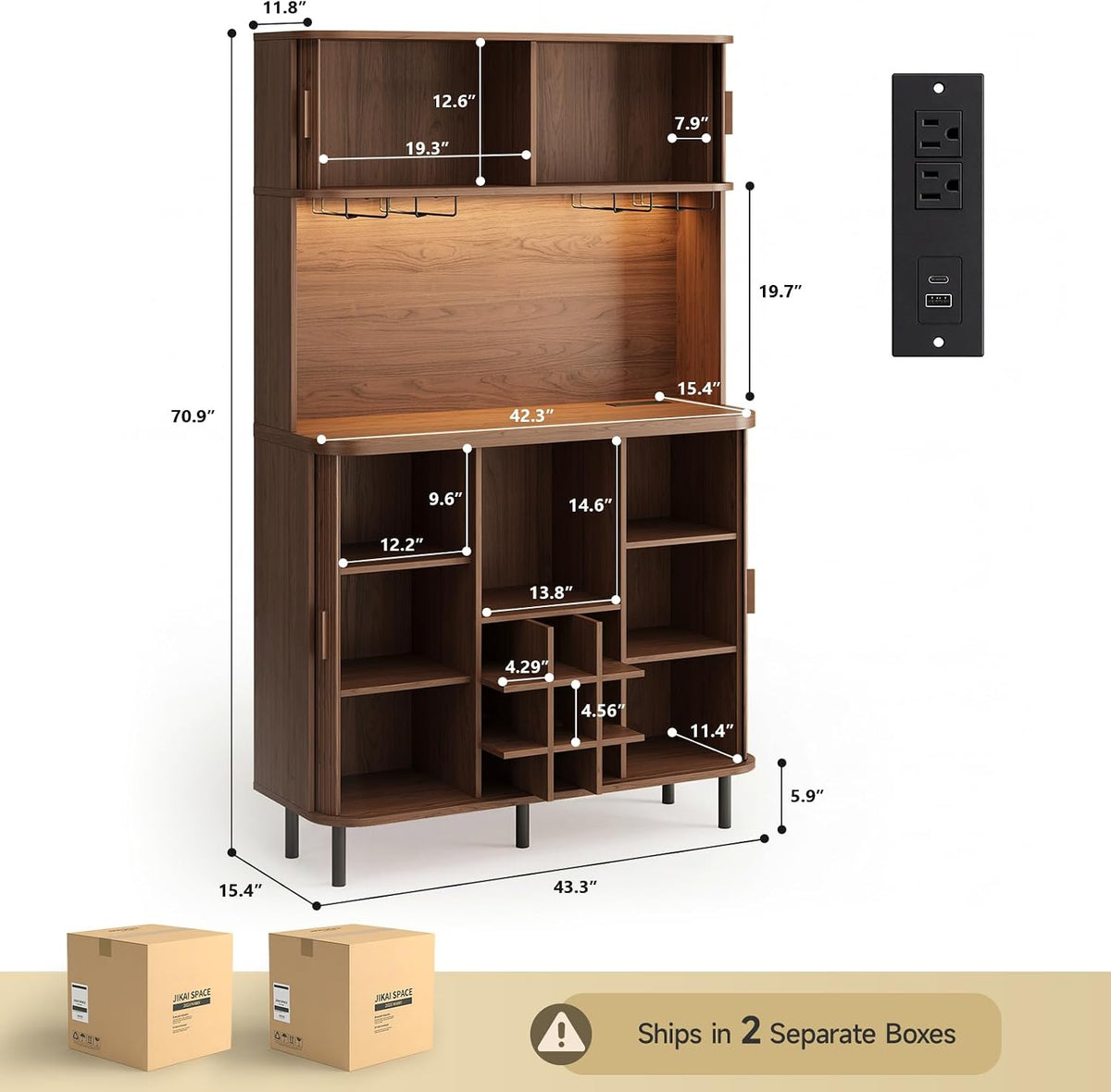71" Tall Fluted Wine Bar Cabinet with Storage