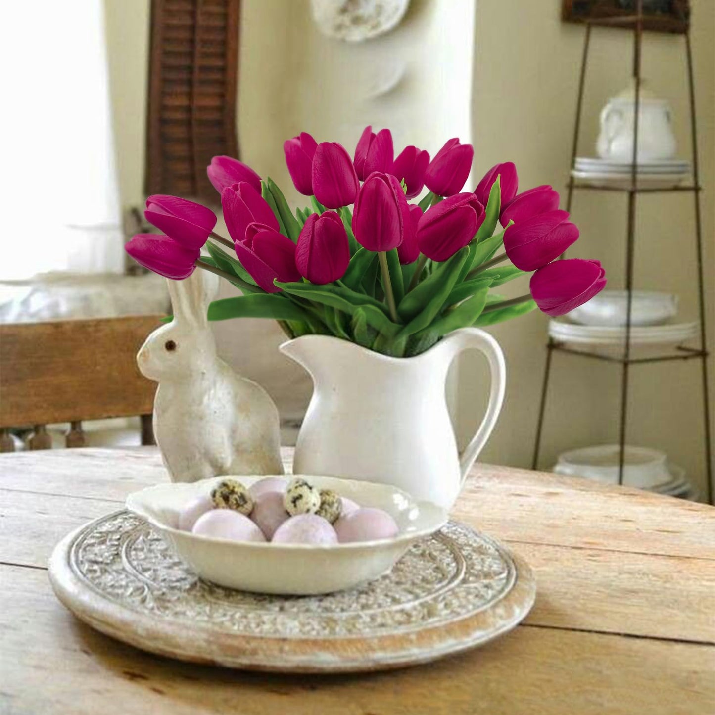 Beferr White Tulips Artificial Flowers 18Pcs Faux Silk Tulip Real Touch Tulip Fake Flowers Bouquets Arrangements for Mother's Day Easter Spring Flowers Gifts Home Table Decor