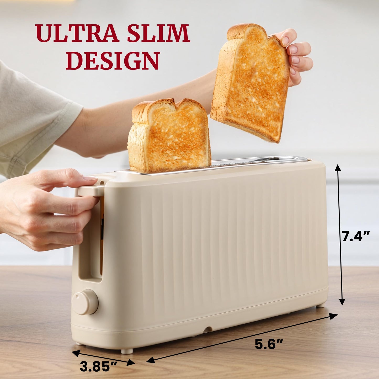 Elite Gourmet ECT2517C SLIMTOAST™ 2-Slice Long Slot Toaster, Cool-Touch Body, 6 Browning Shades, Extra-Wide 1.5" Slot for Artisan Bread, Bagels, Waffles & English Muffins, Cremello