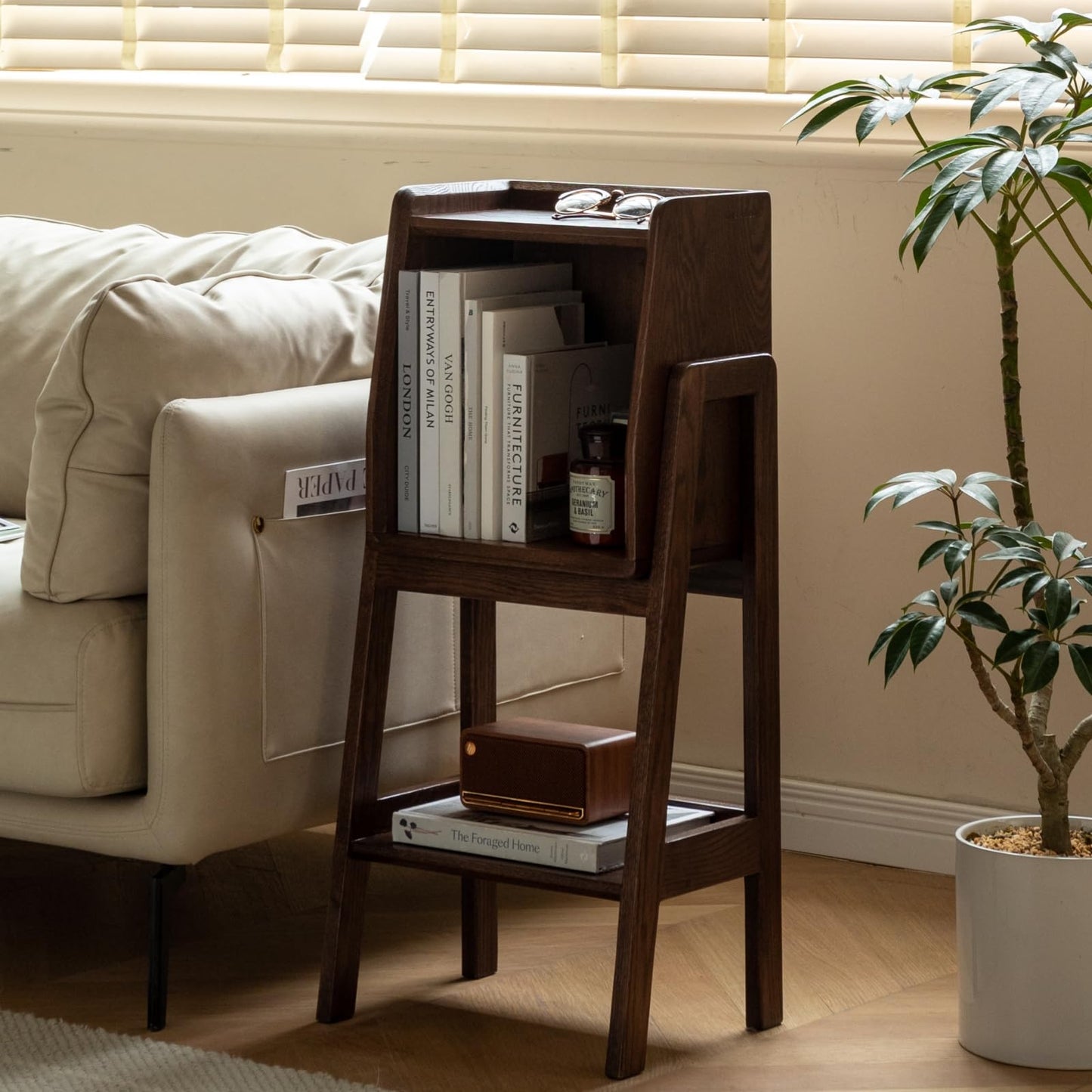 Solid Oak 3 Tier Ladder Bookshelf