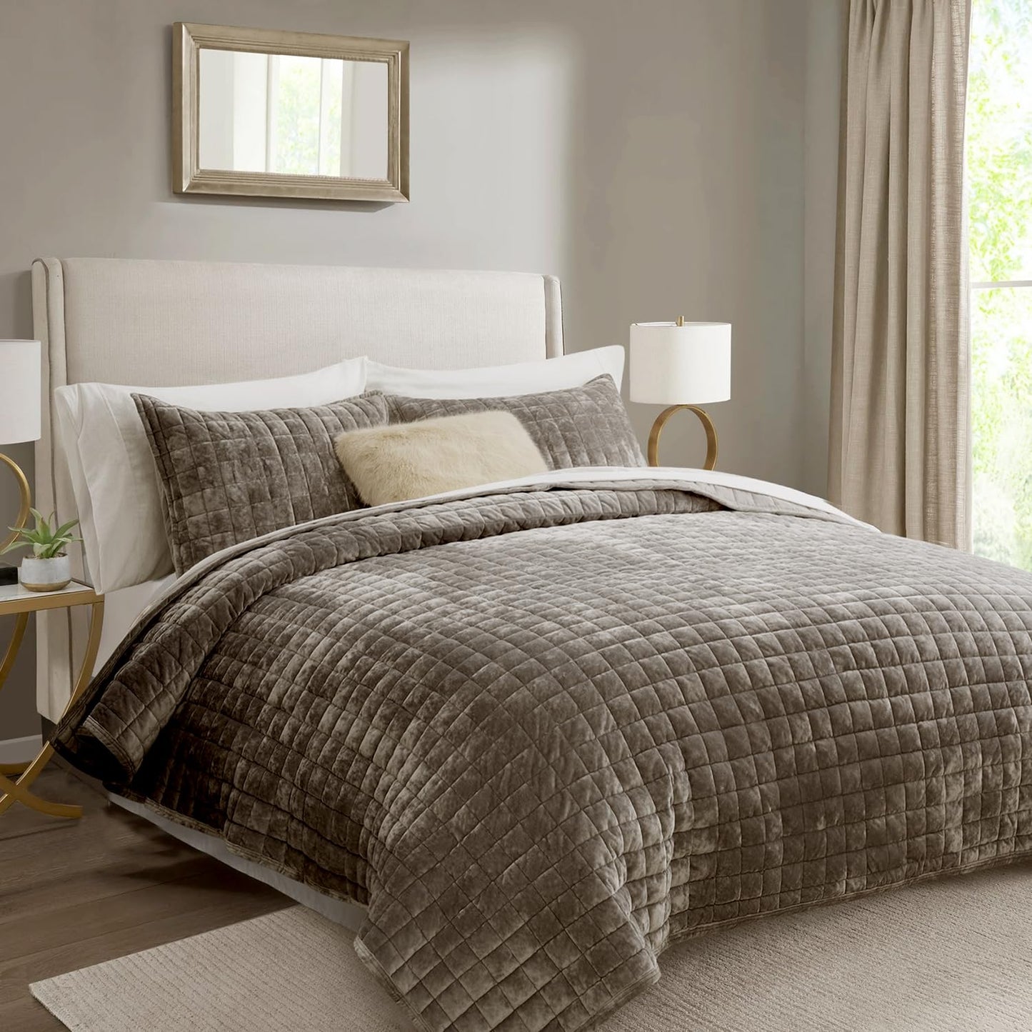 Box Stitch Velvet Quilt Set, King Size