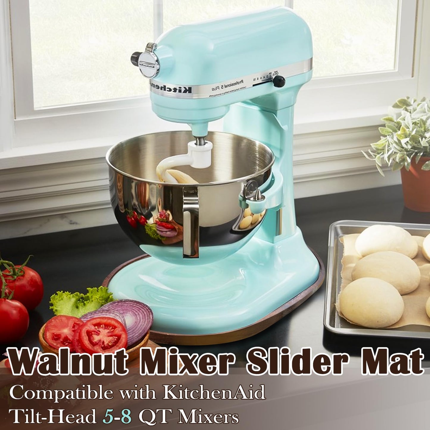 Acacia Wood Mixer Slider Mat for Kitchen Aid 4.5-5 Qt Tilt-Head Stand Mixer Kitchen Appliance Slider Tray Countertop Storage Attachments