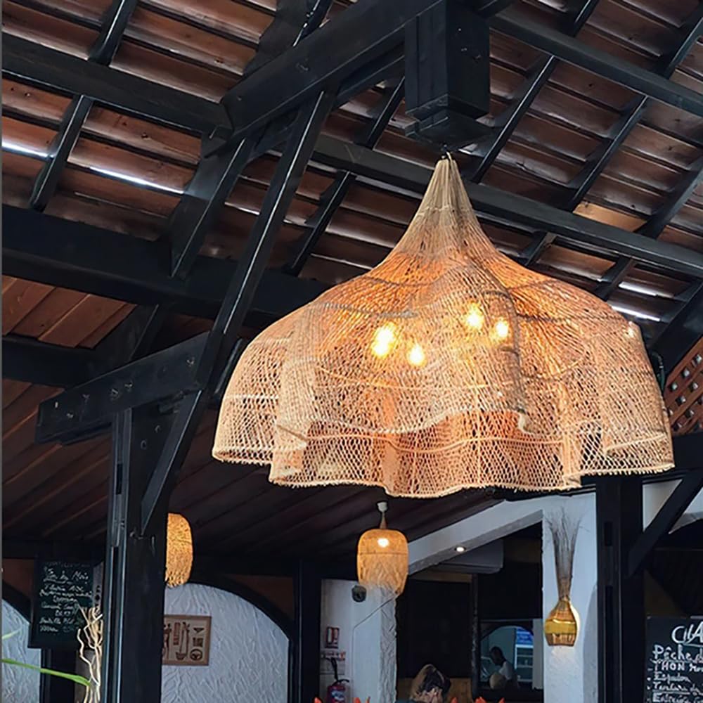 Rattan Large Woven 4-Light Chandelier