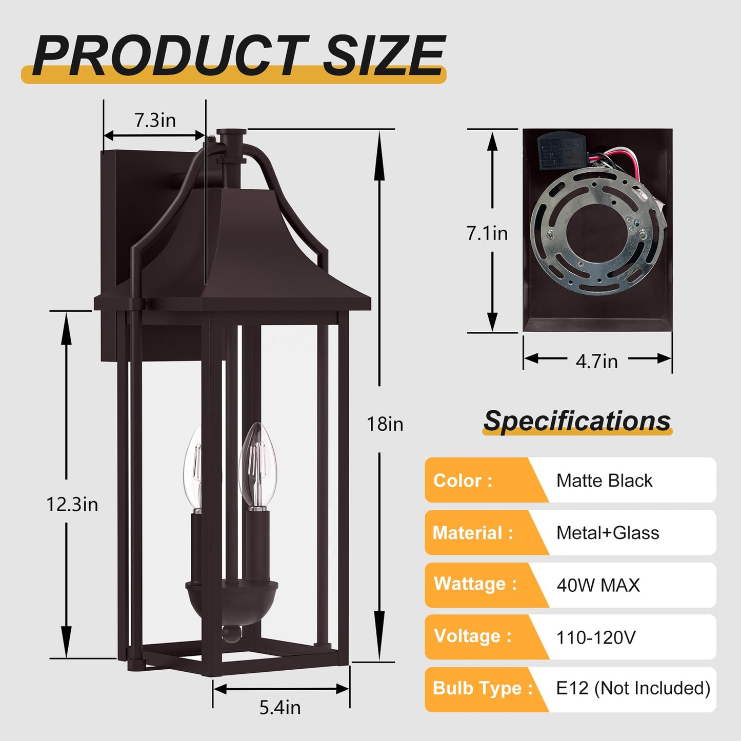 Outdoor Wall Lights Fixtures, Large Size Dusk to Dawn Waterproof Exterior Lanterns, Modern Porch Sconce Wall Mounted with Glass