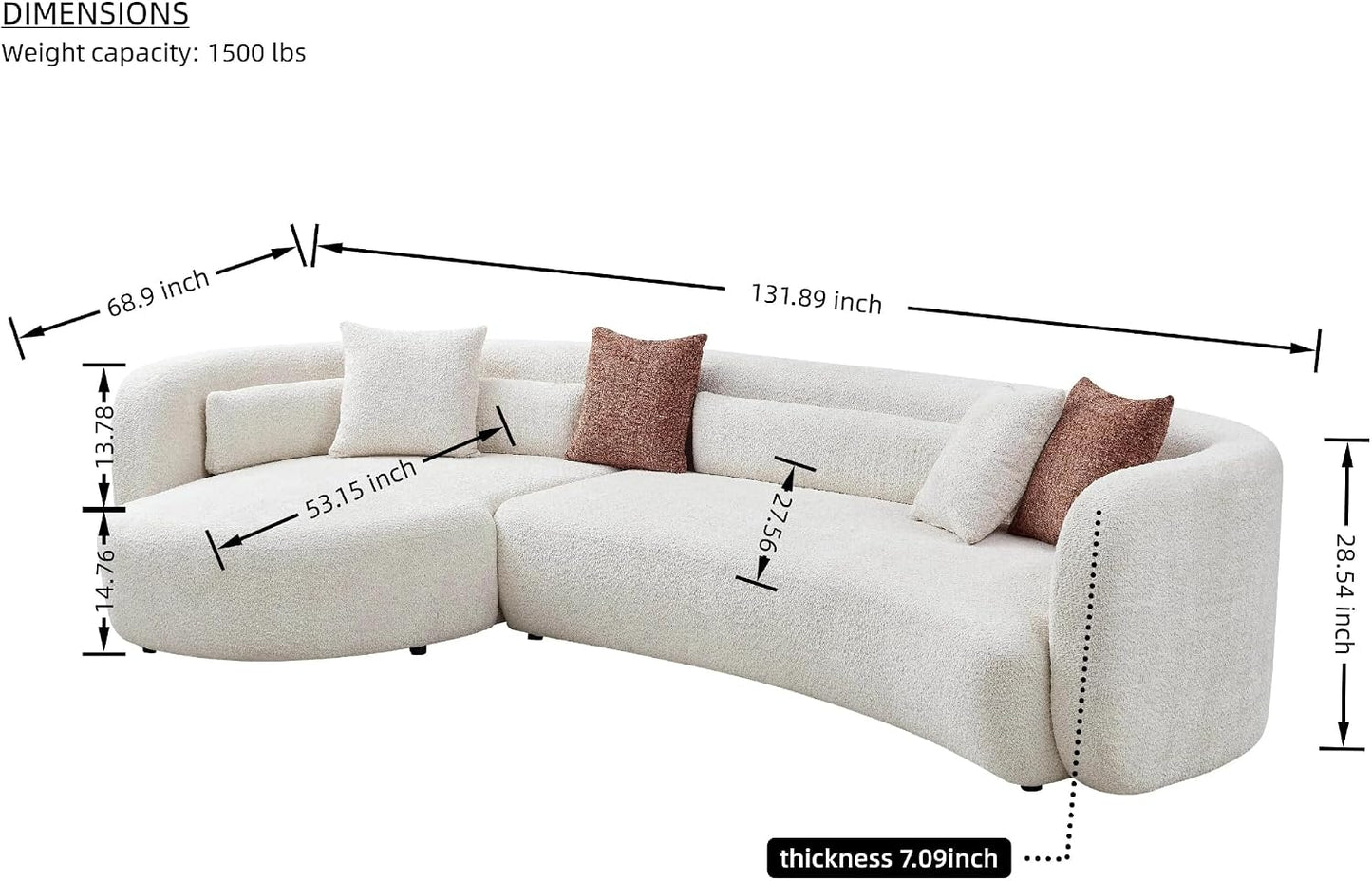 Oversized Curved Boucle 3-Sector Shaped Sectional Sofa