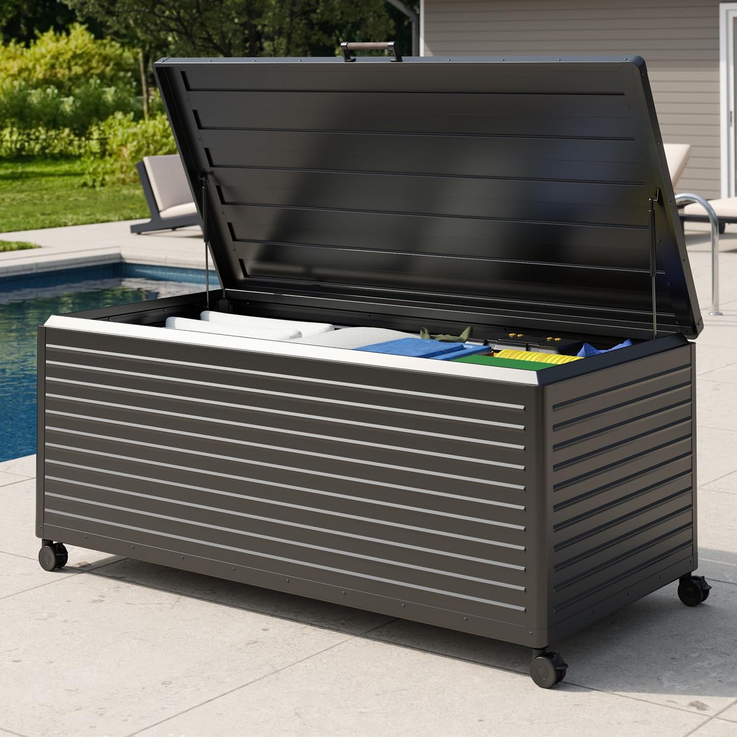Waterproof Outdoor Storage Box with Wheels & Soft-Close Lid