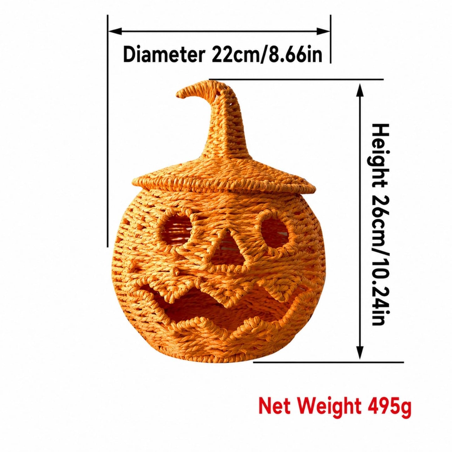 Rattan Lantern Pumpkin Candle Holder with Witch Hat Shape Lid
