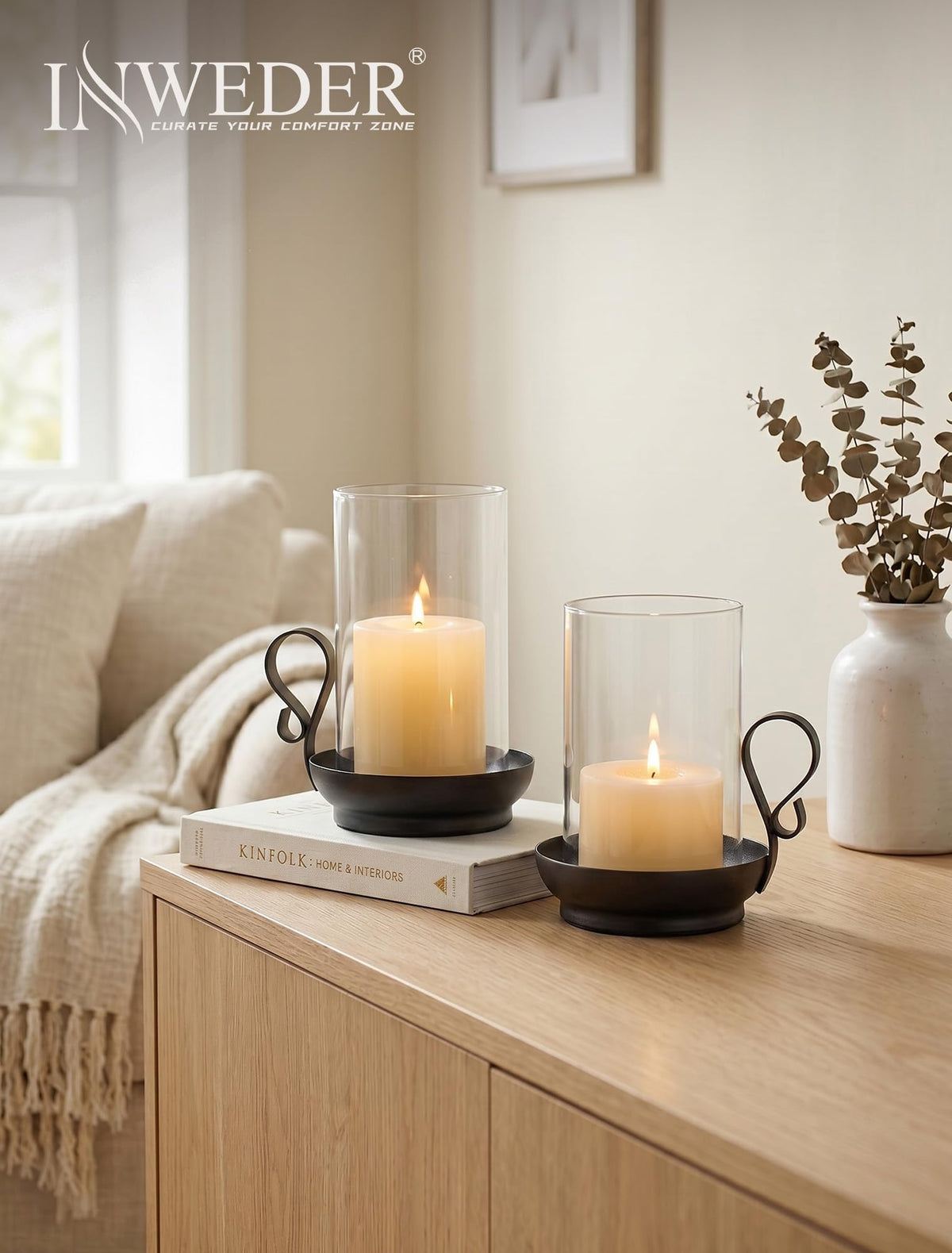Hurricane Glass Candle Holder Set of 2