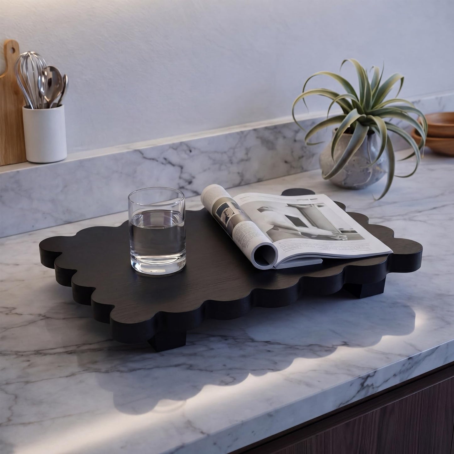 Scalloped Wood Riser Tray