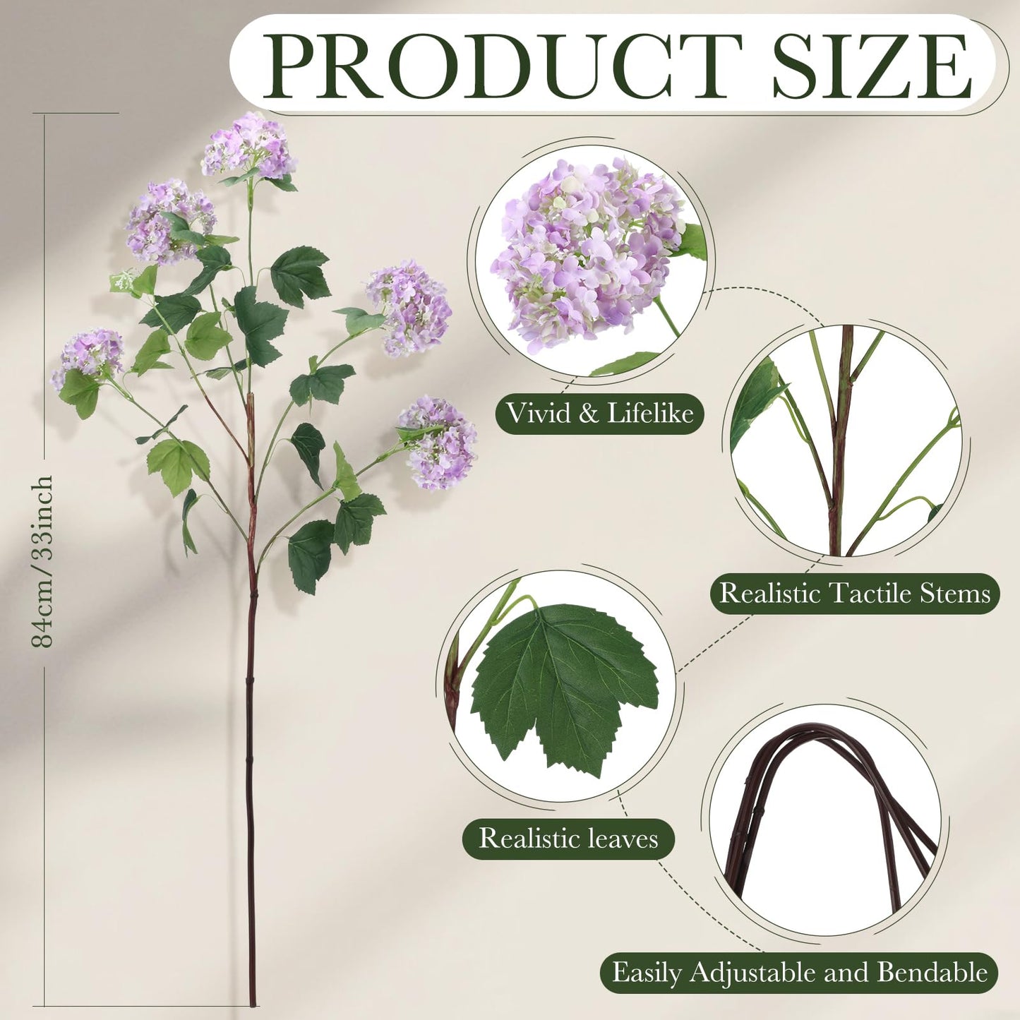 4 Pcs 33" Tall Artificial Snowball Hydrangea Flowers, Silk Hydrangeas with 20 Heads Long Stem for Tall Vase Decor, Wedding Table Centerpiece, Outdoor Living Room Arrangement(White Pink)