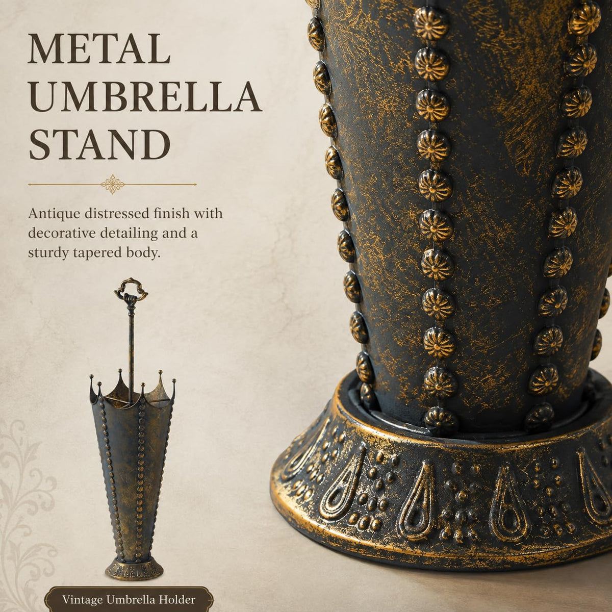 Vintage Metal Umbrella Stand for Entryway