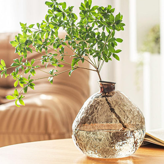 Ribbed Embossed Brown Glass Vase