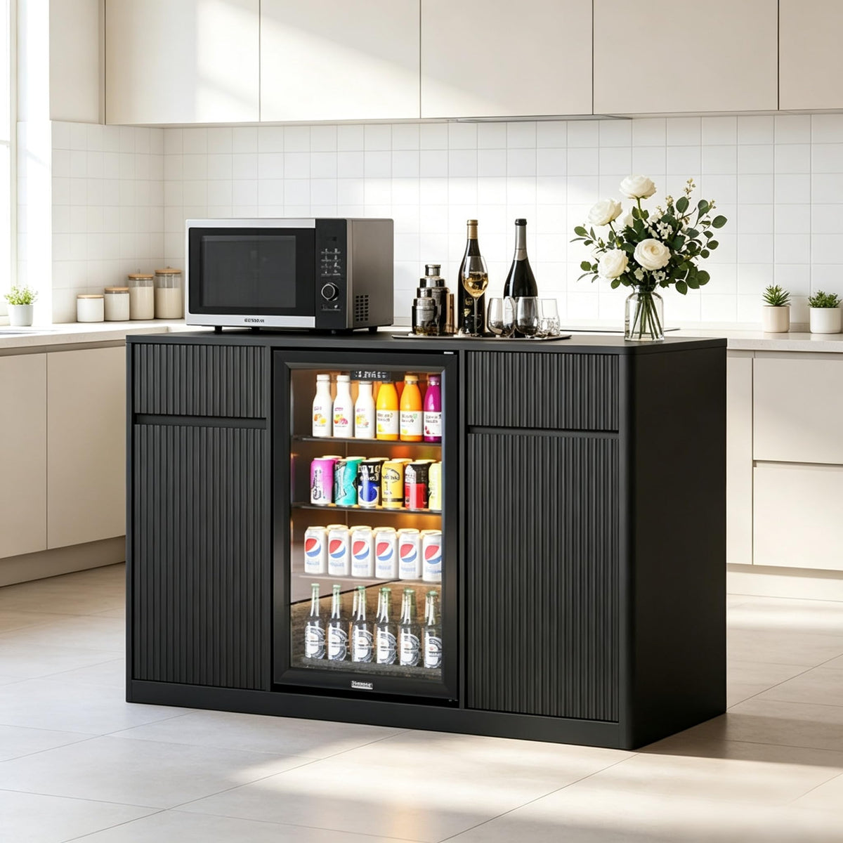 51" Modern Coffee Bar Cabinet with Fridge Space & 2 Drawers