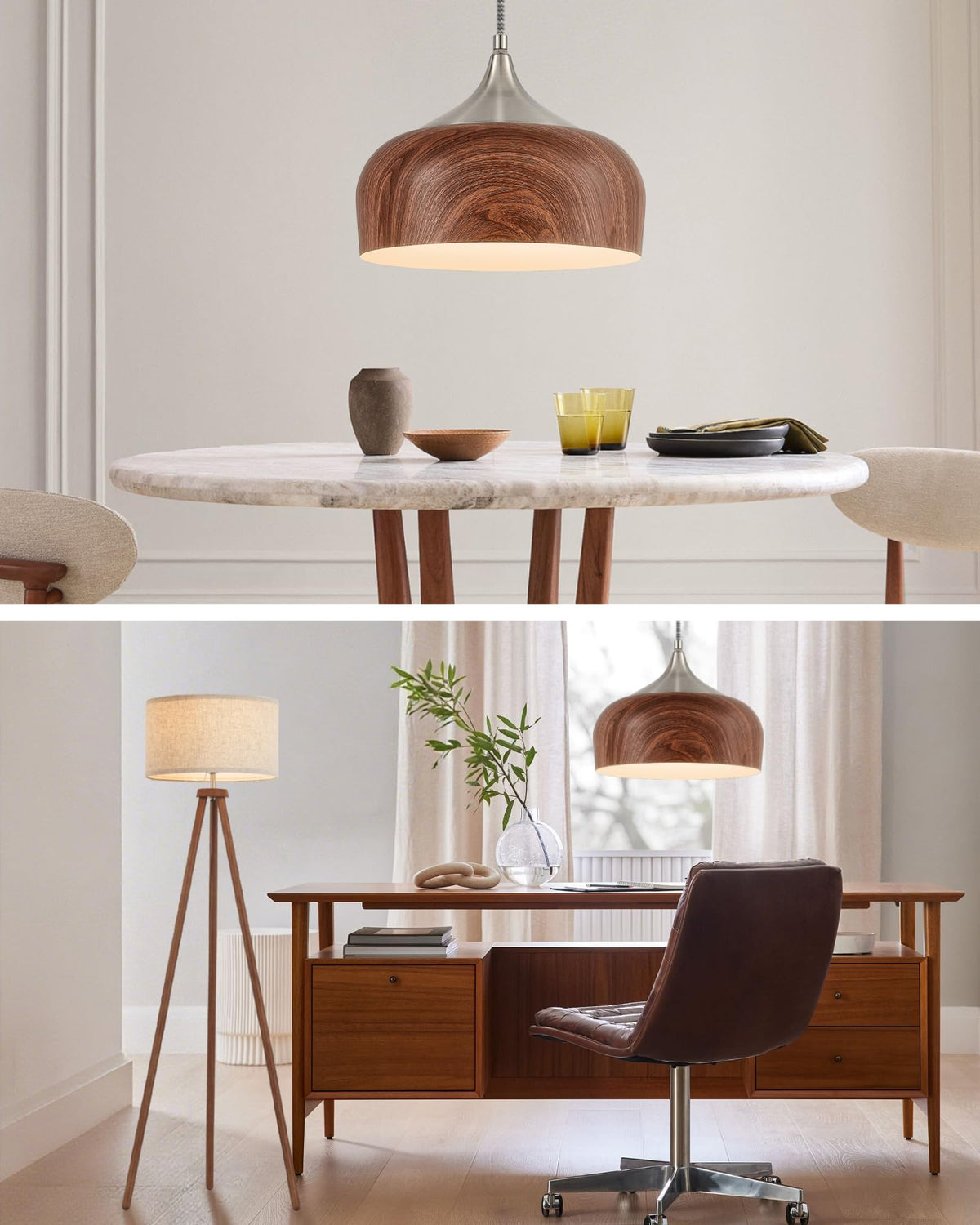 Modern Walnut Wooden Pendant Dome Light