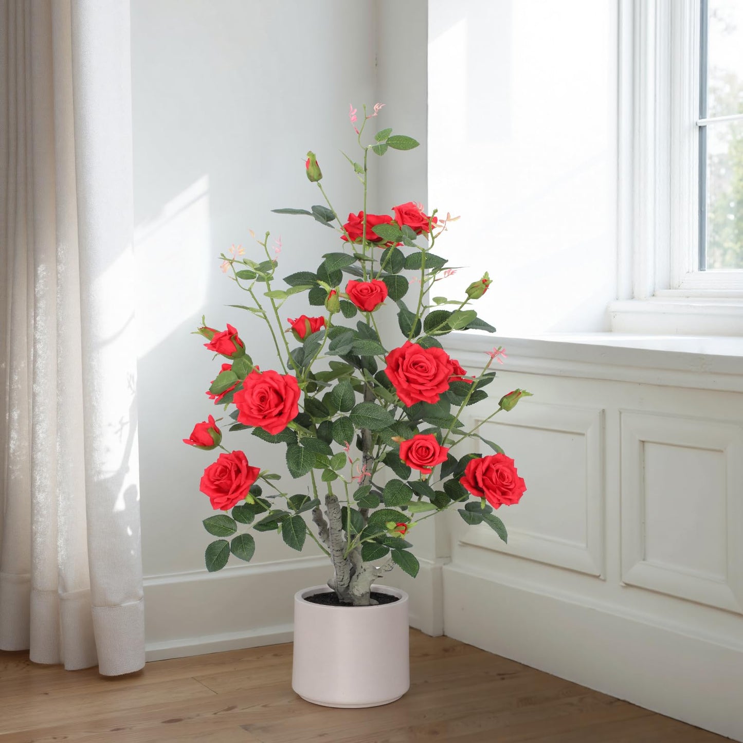 Yepdin 63 inch Artificial Camellia Tree with White Flower Pots - White Fake Tree,5 Ft Faux Plants Indoor wich Blooming,Artificial Plants for Indoor & Outdoor Home Front Door Decor