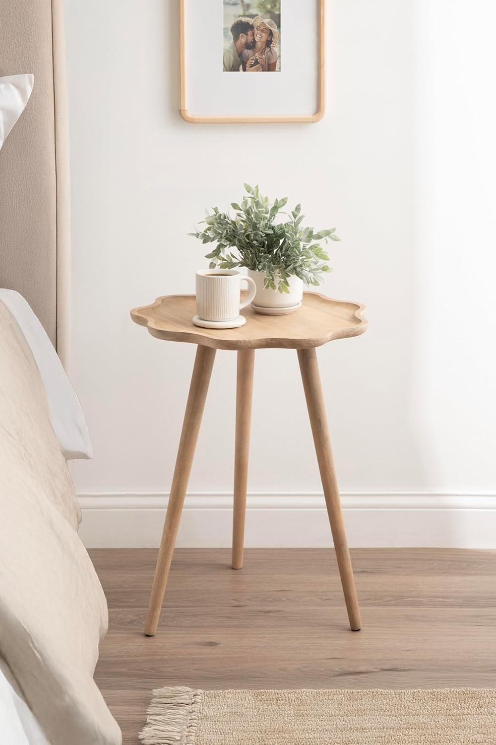 Kate and Laurel Alezar Modern Wooden Round Side Table, 15 x 15 x 22, Walnut Brown, Mid-Century Solid Wood End Table with Wavy Edge for Bedroom Nightstand or Living Room Accent Table