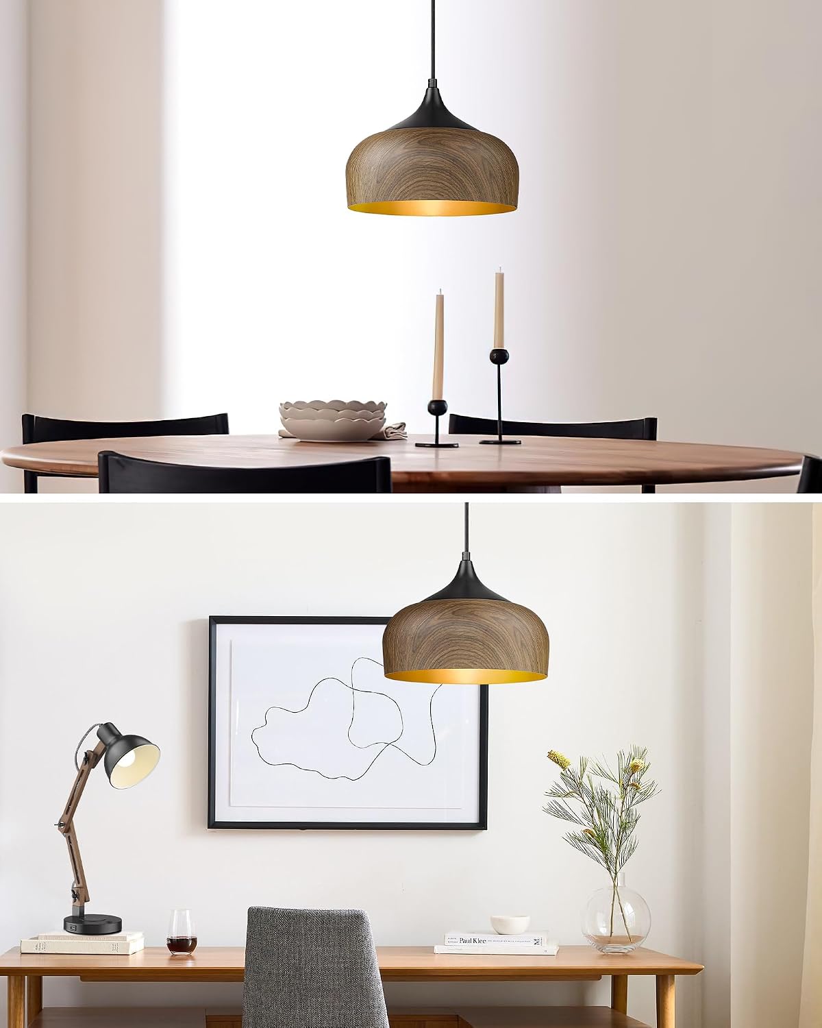 Modern Walnut Wooden Pendant Dome Light