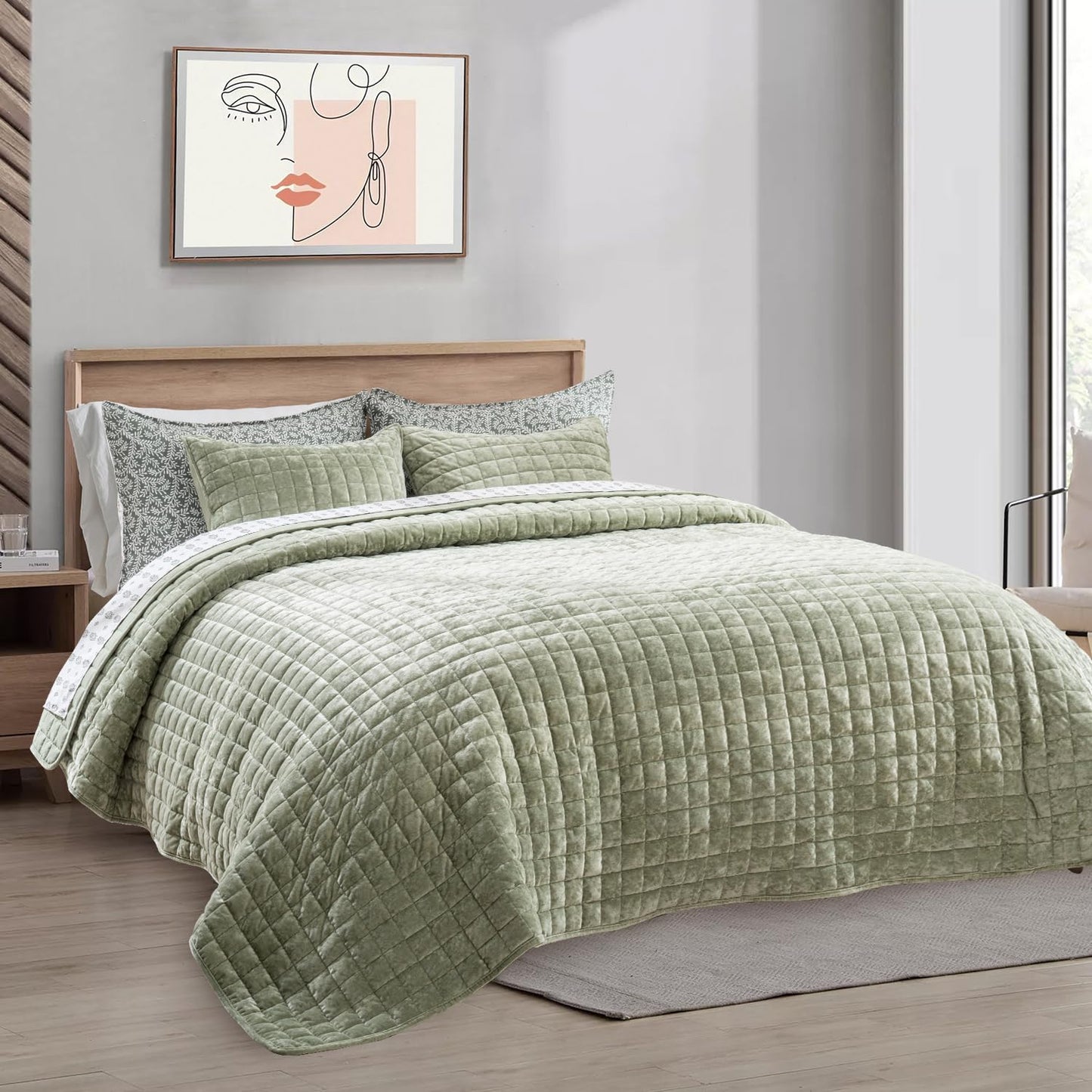 Box Stitch Velvet Quilt Set, King Size