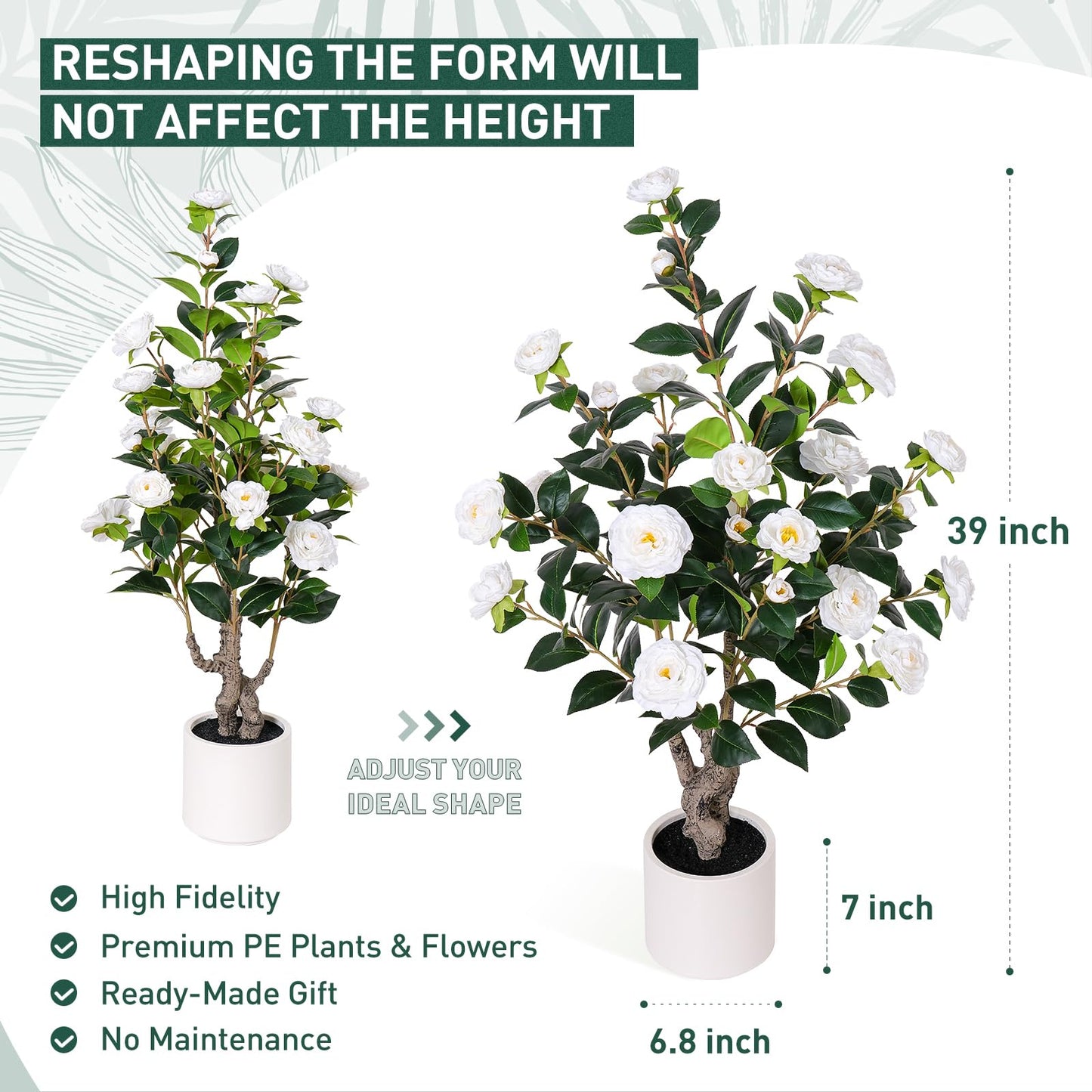 Yepdin 63 inch Artificial Camellia Tree with White Flower Pots - White Fake Tree,5 Ft Faux Plants Indoor wich Blooming,Artificial Plants for Indoor & Outdoor Home Front Door Decor
