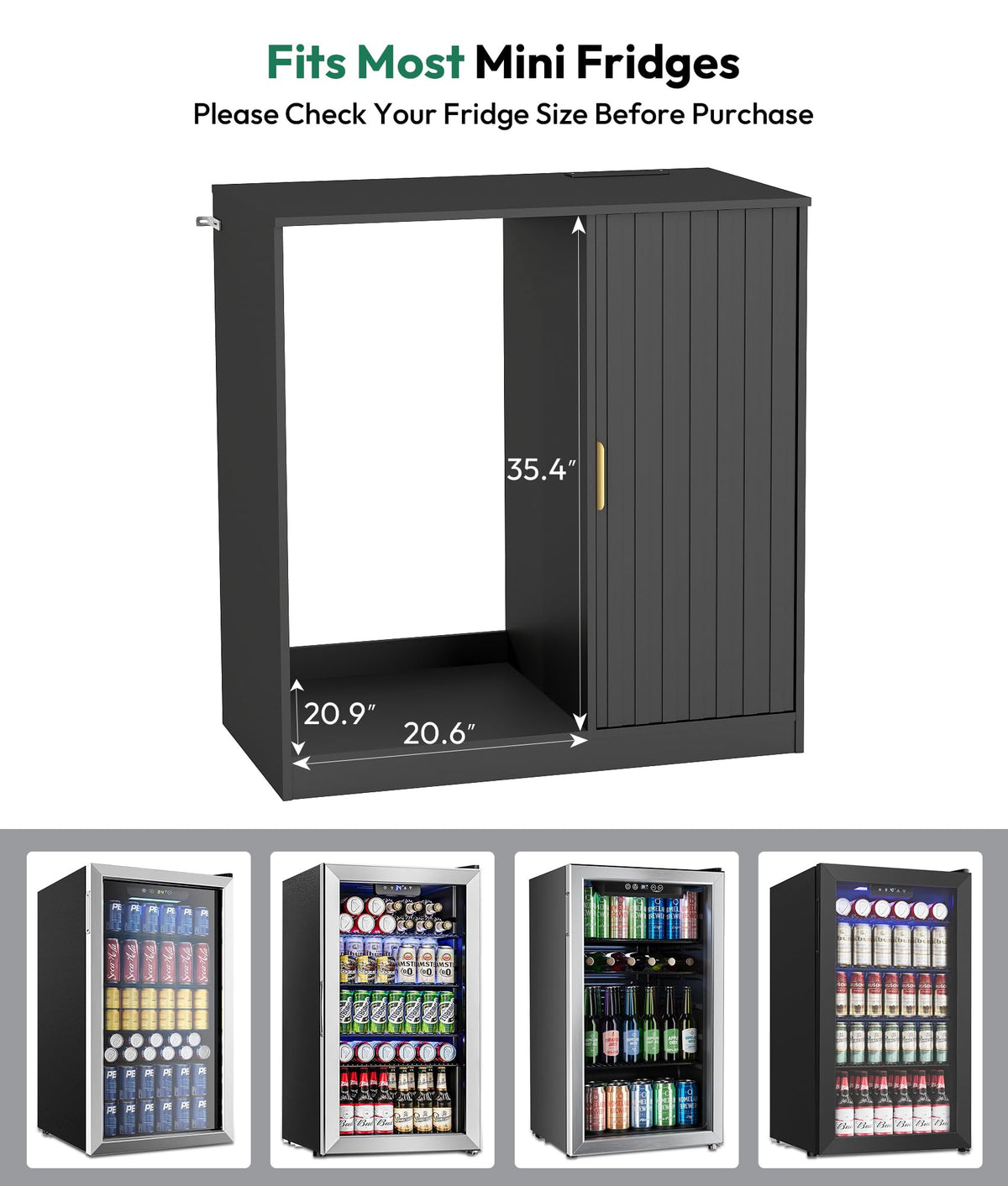 Mini Fridge Cabinet with Hutch and Wine Glass Rack
