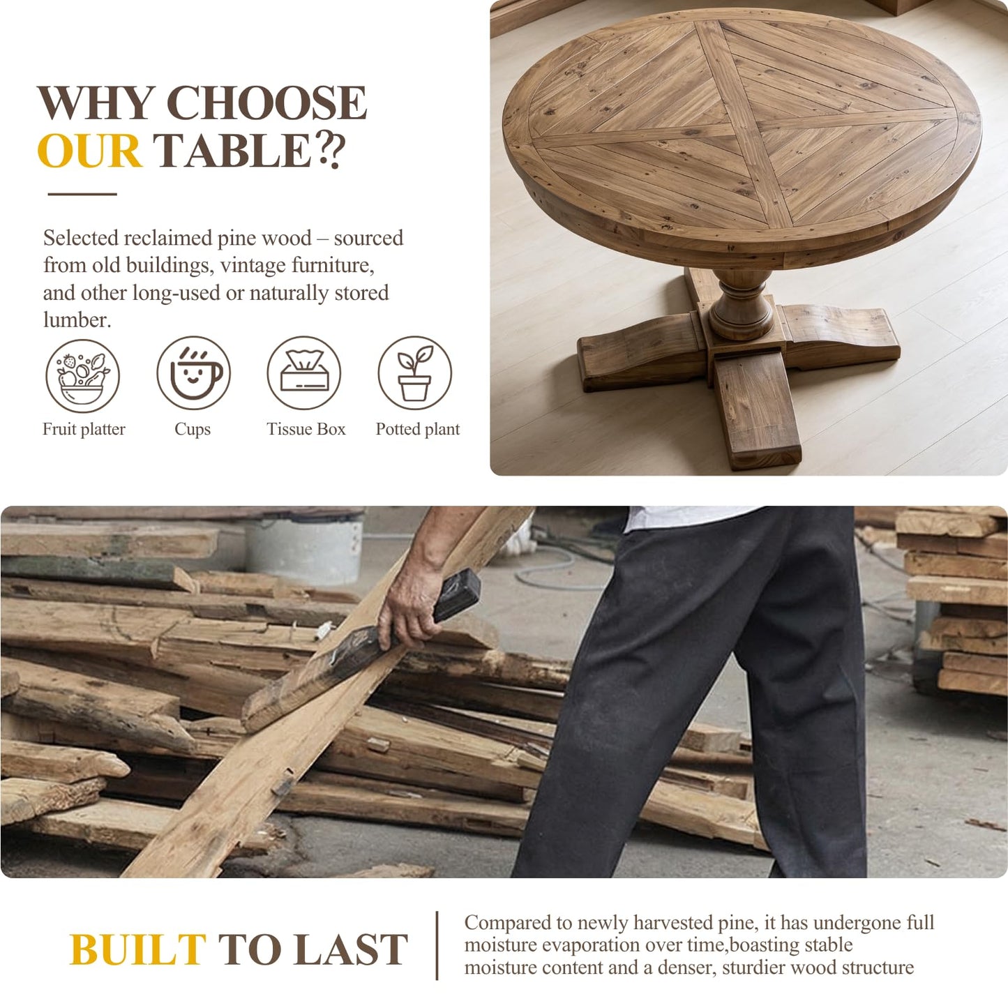 60" Round Dining Kitchen Table