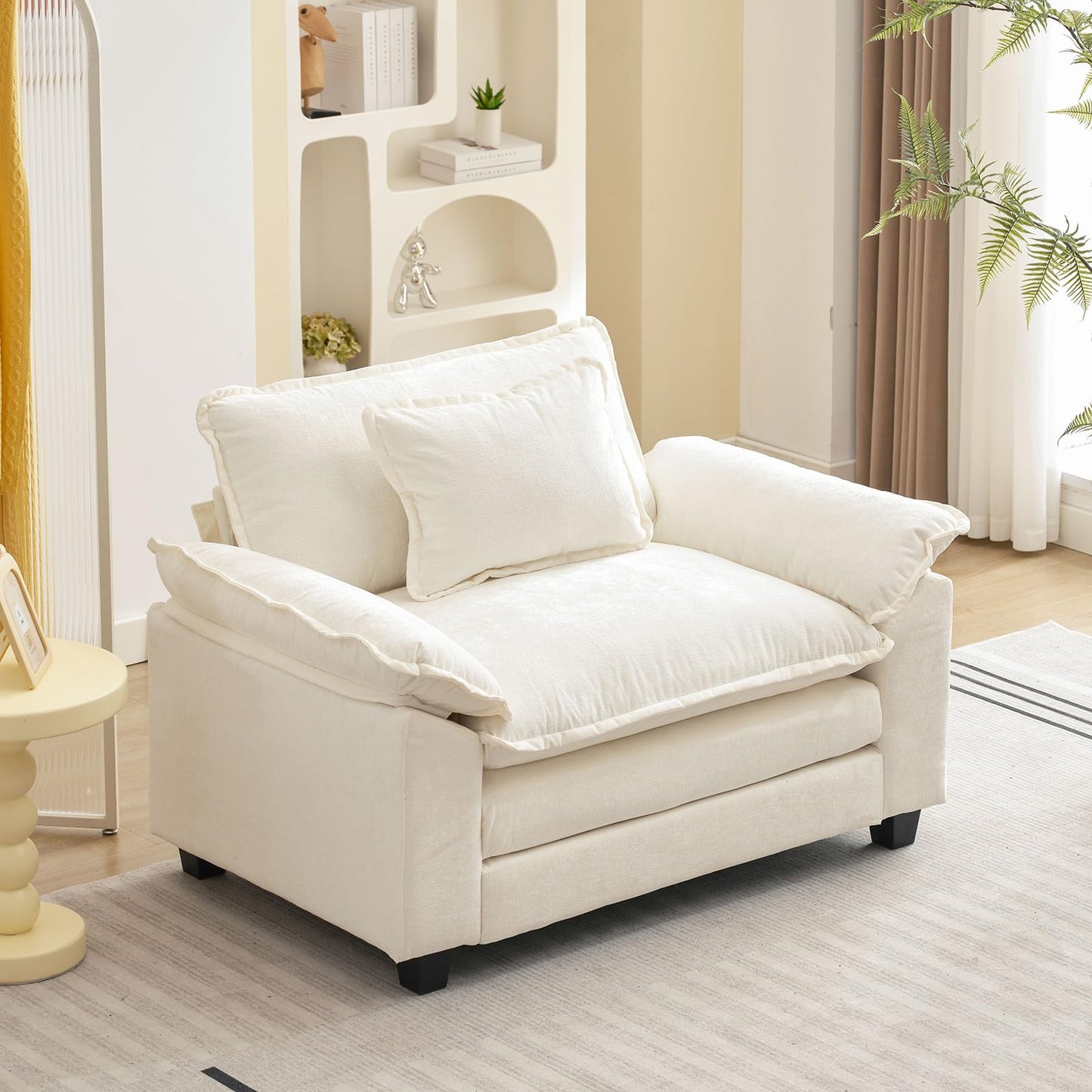 120" Modular Sectional Sofa, Comfy Cloud Couch Sectional Sofa with Ottoman, Chenille Sofa Sleeper Deep Seat Sofa with Throw Pillows for Living Room (Beige White, 120"- U Shape)