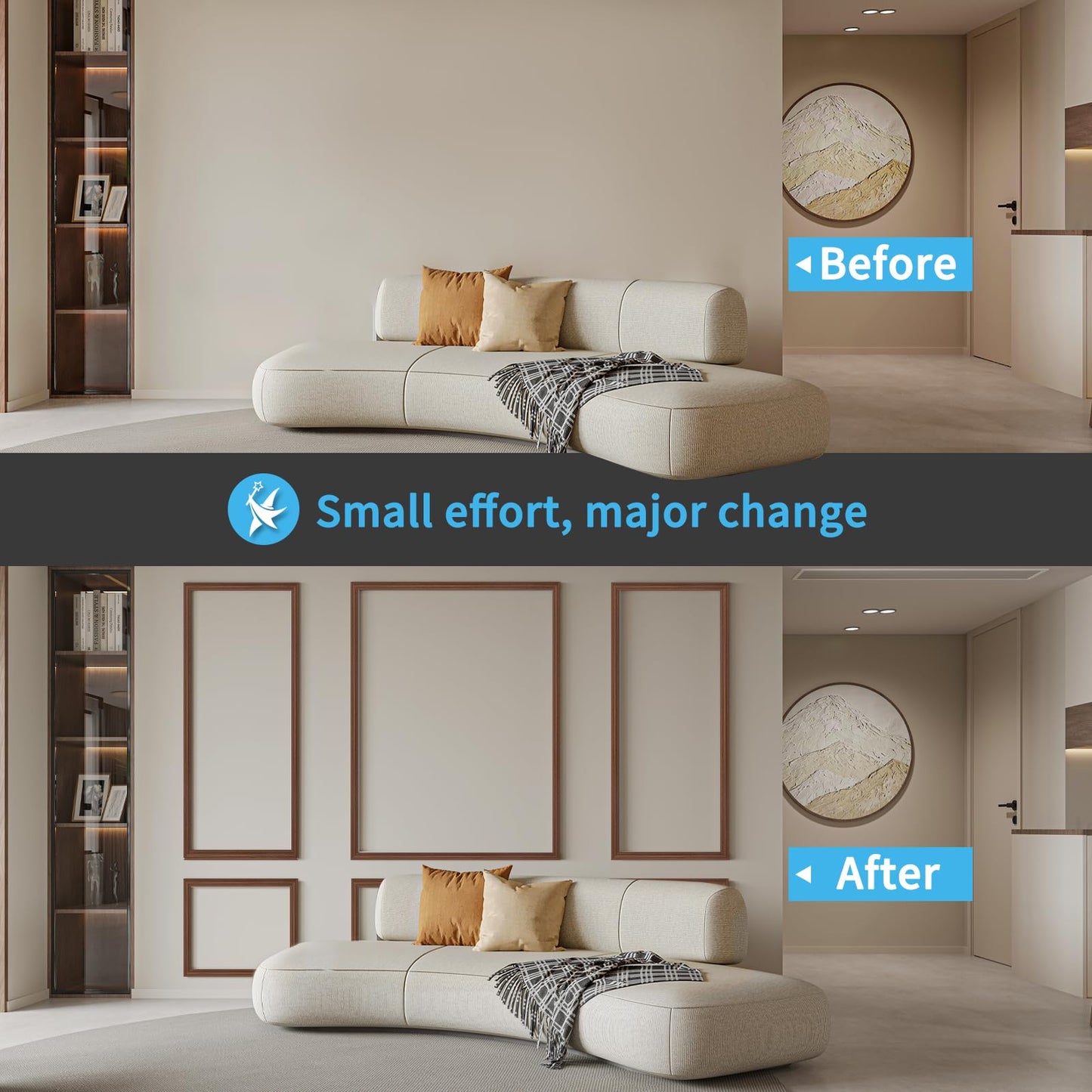 Pre-Cut Wall Molding Set of 6 pcs, Ready-to-Assemble Wainscoting Panels
