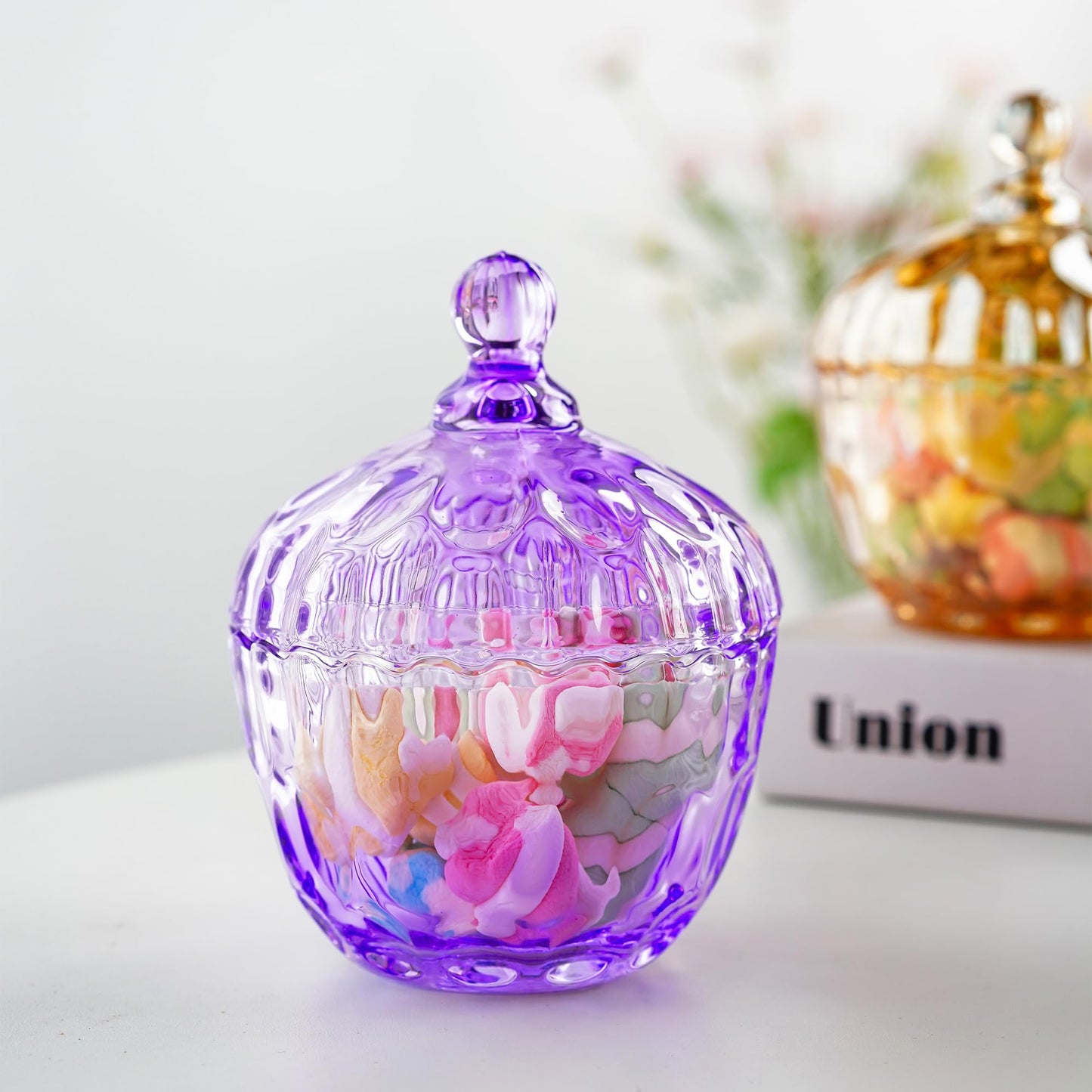 Decorative Embossed Glass Dish with Lid