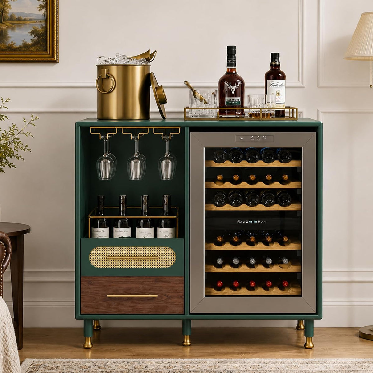 Coffee Wine Bar Cabinet with Mini Fridge