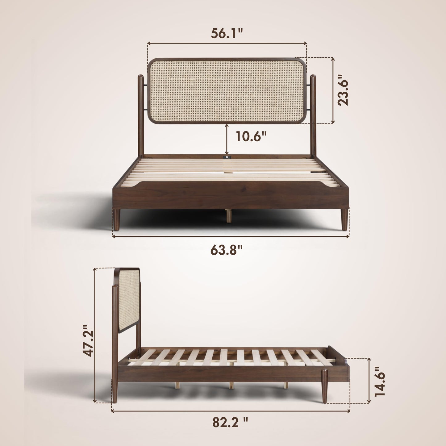King Platform Bed with Natural Rattan Headboard
