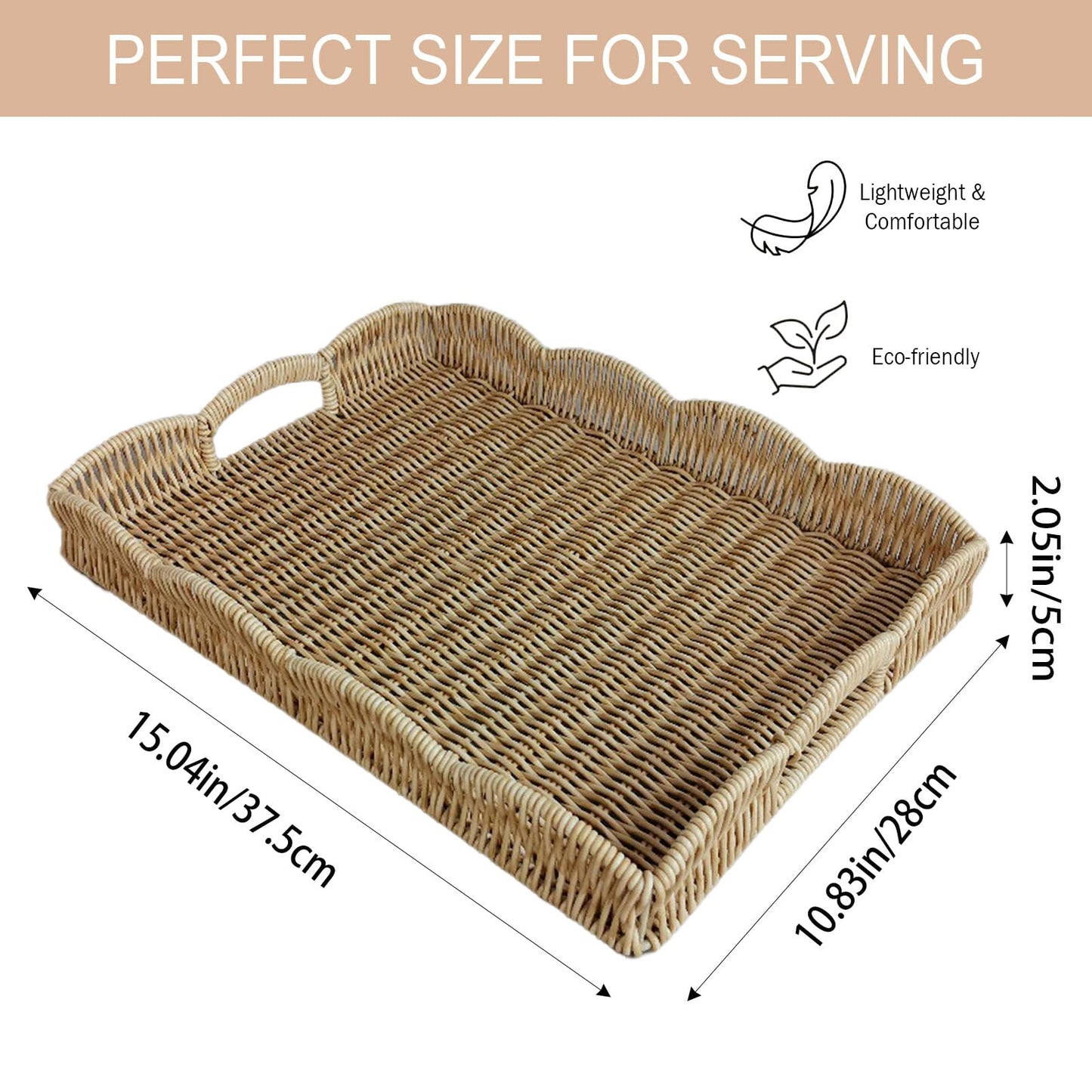 Rectangular Serving Tray with Scalloped Edge with Handles