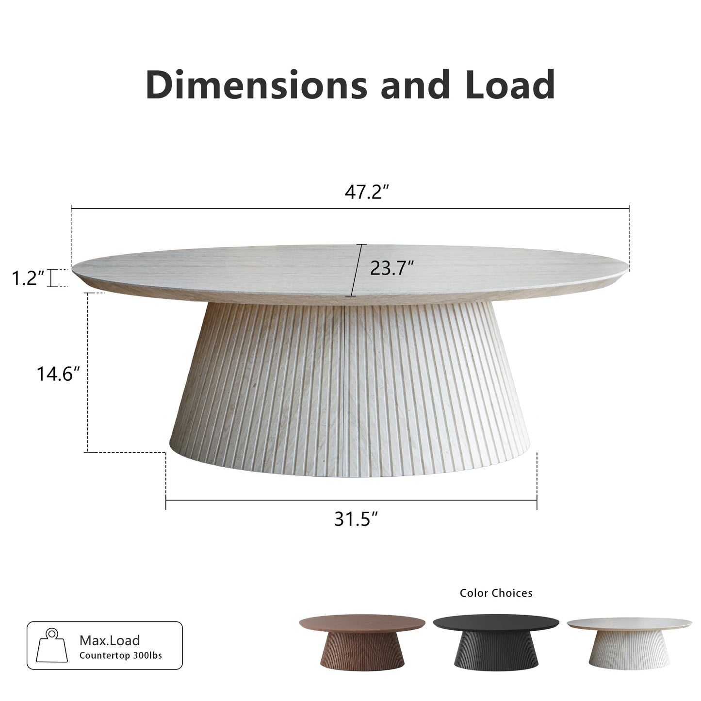 win2win Oval Coffee Table, Mid Century Modern Coffee Table with Fluted Design, Small Funky Tea Table with Wood Grain Veneer, Minimalist Center Table for Living Room, Apartment, Office, Walnut