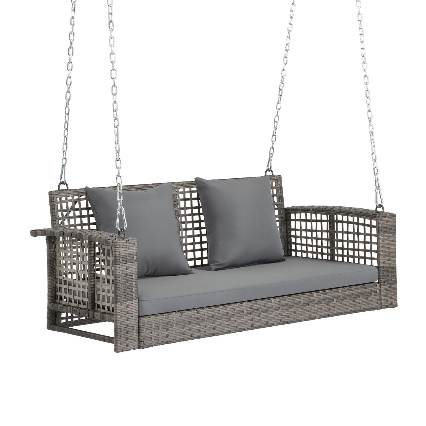 VINGLI 2.4 FT 1-Person Use Round Rattan Porch Swing Outdoor Support 440 LBS with Cushions & Adjustable Chains, Patio Wicker Swing Bench Chair for Garden, Yard, Lawn, Tree, Brown