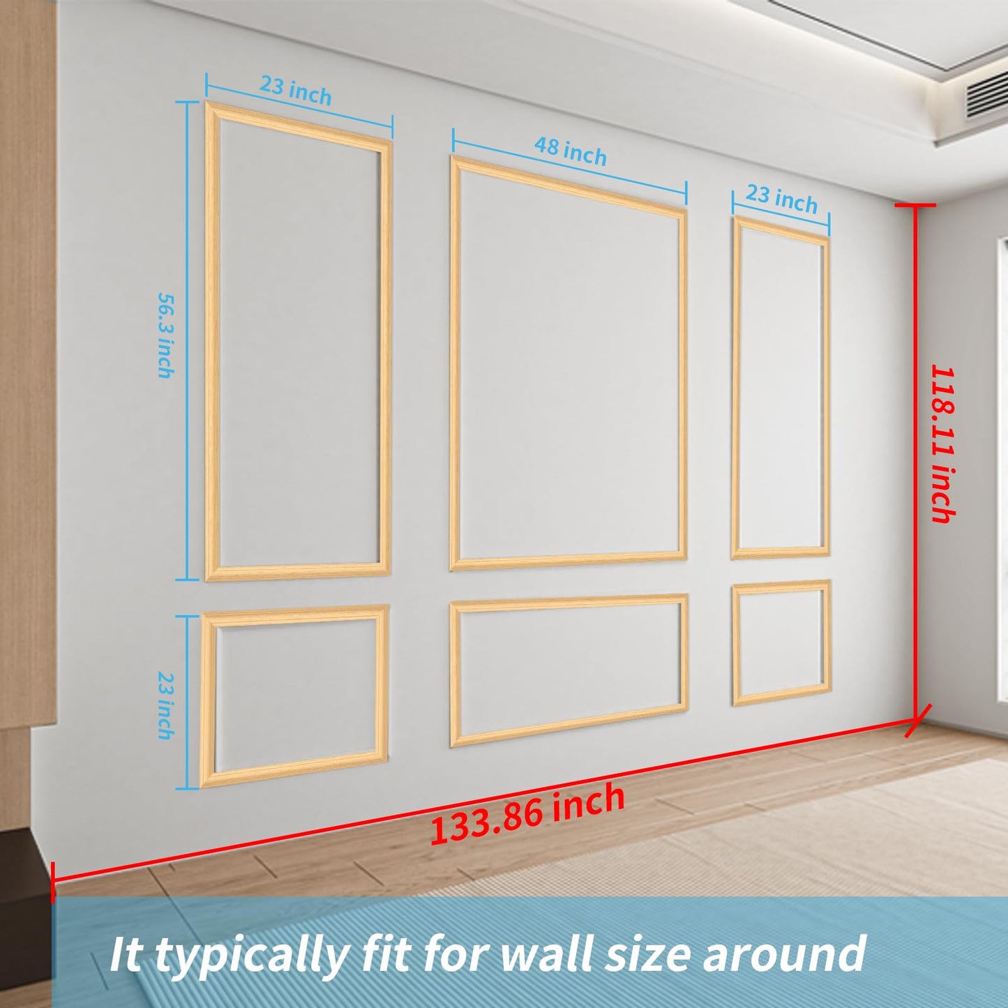 Pre-Cut Wall Molding Set of 6 pcs, Ready-to-Assemble Wainscoting Panels