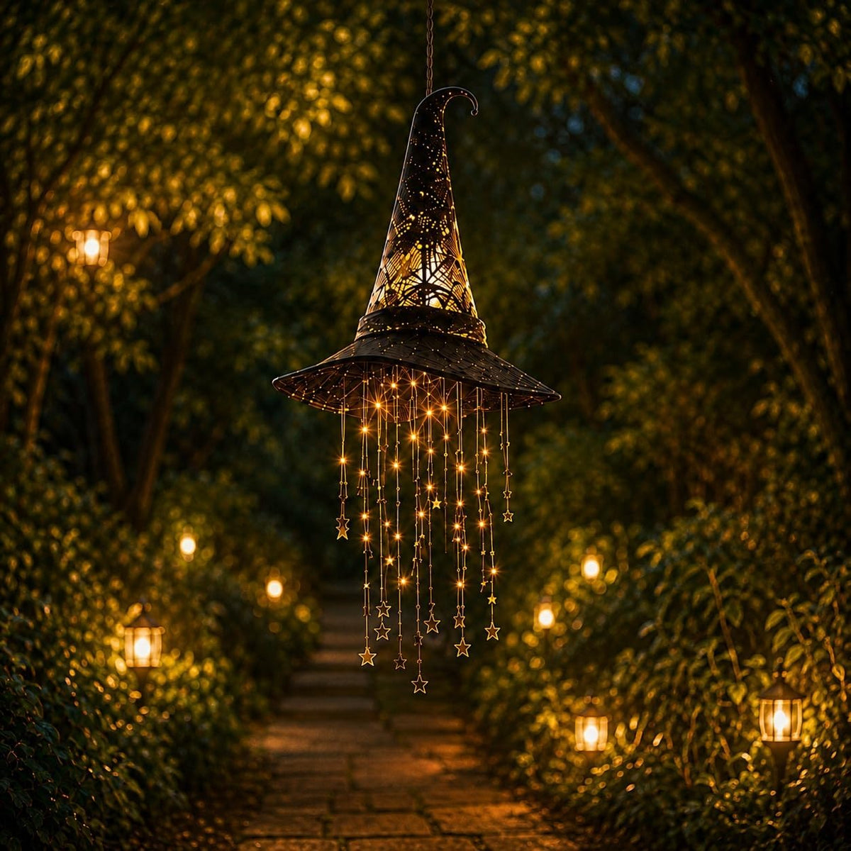 Lighted Witch Hat Hanging Chime with Glowing Lights