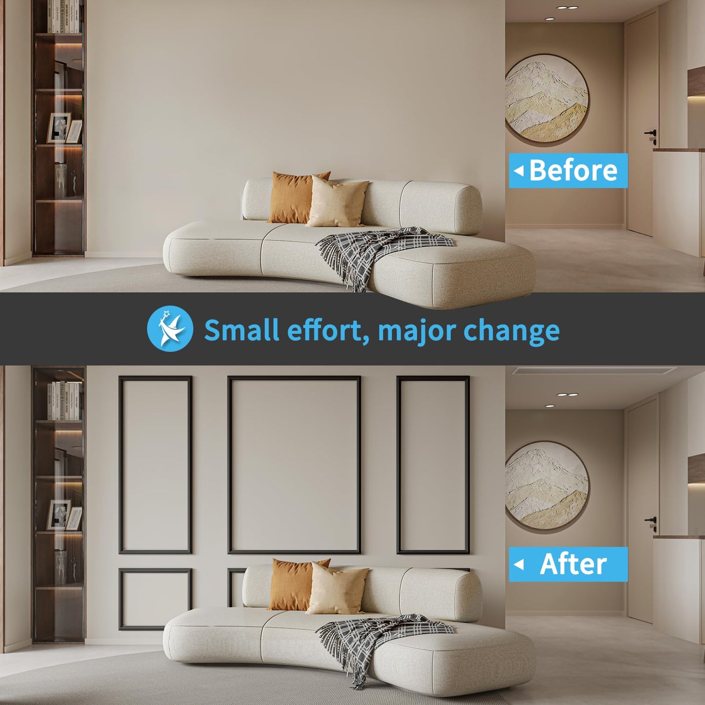 Pre-Cut Wall Molding Set of 6 pcs, Ready-to-Assemble Wainscoting Panels