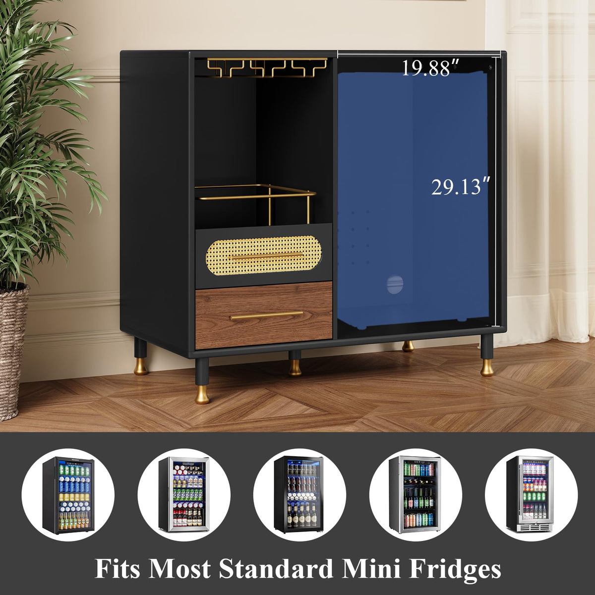 Coffee Wine Bar Cabinet with Mini Fridge